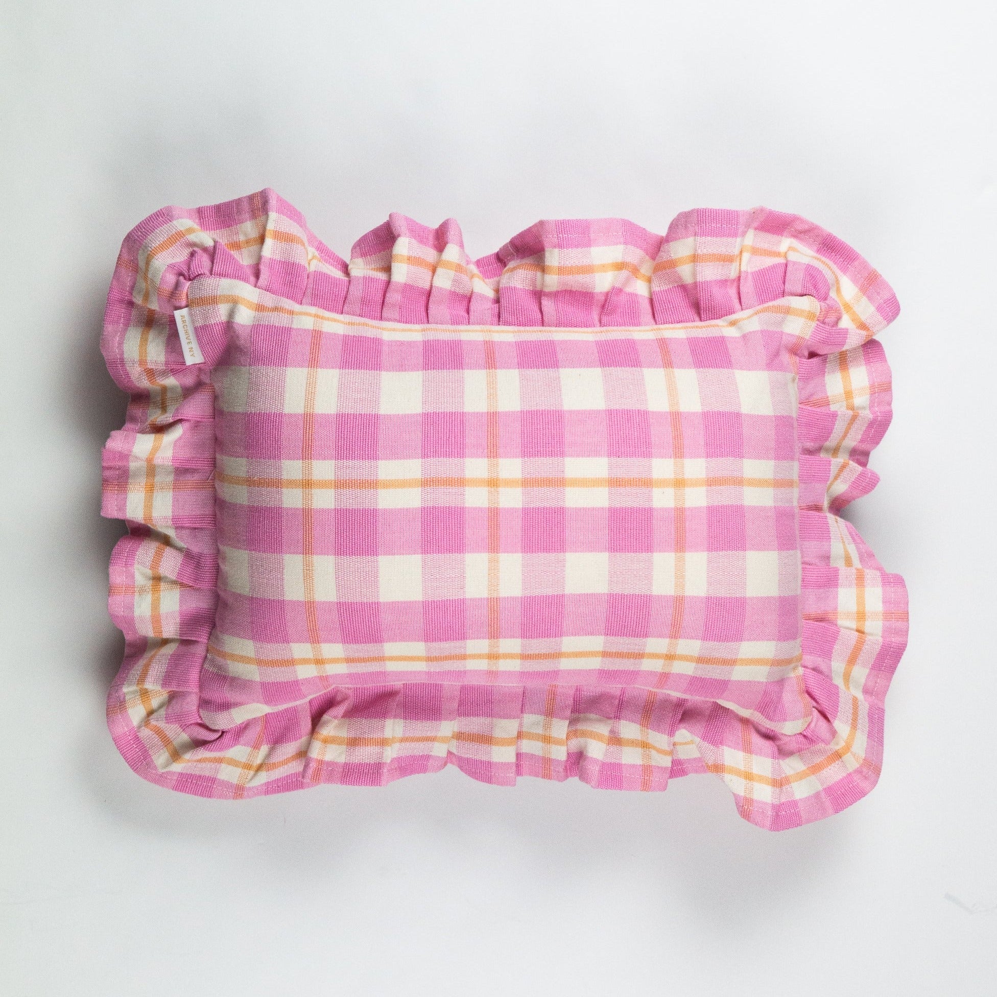 Abigail Ruffle Plaid Pillow (Bubblegum)