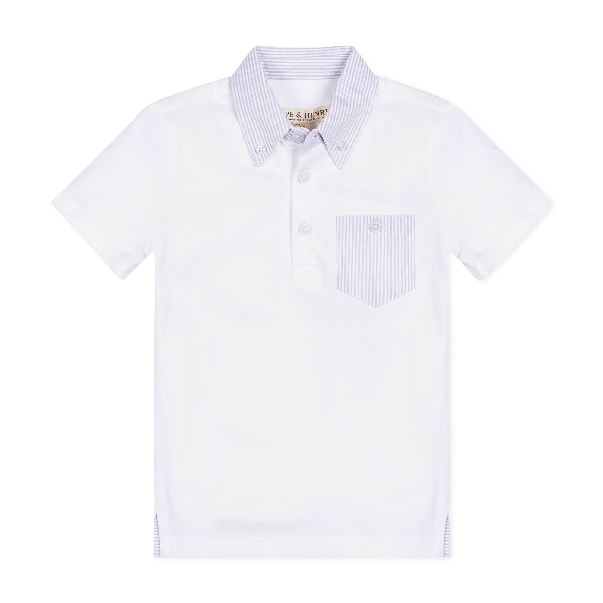 Jersey Polo with Seersucker Trim (White & Lavender)