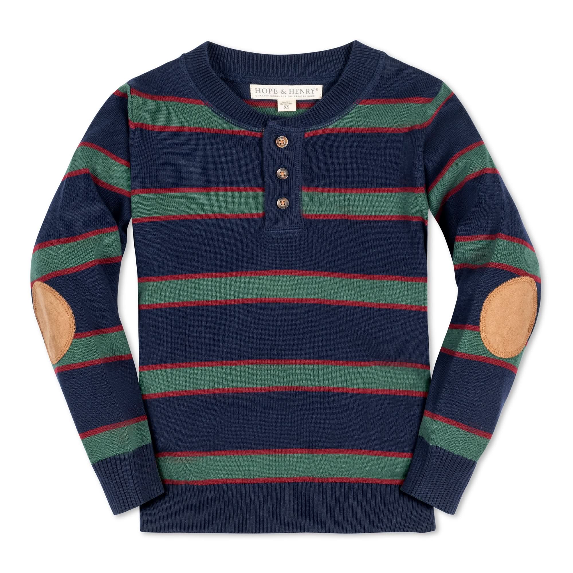 Sweater Henley with Elbow Patches (Navy & Green)