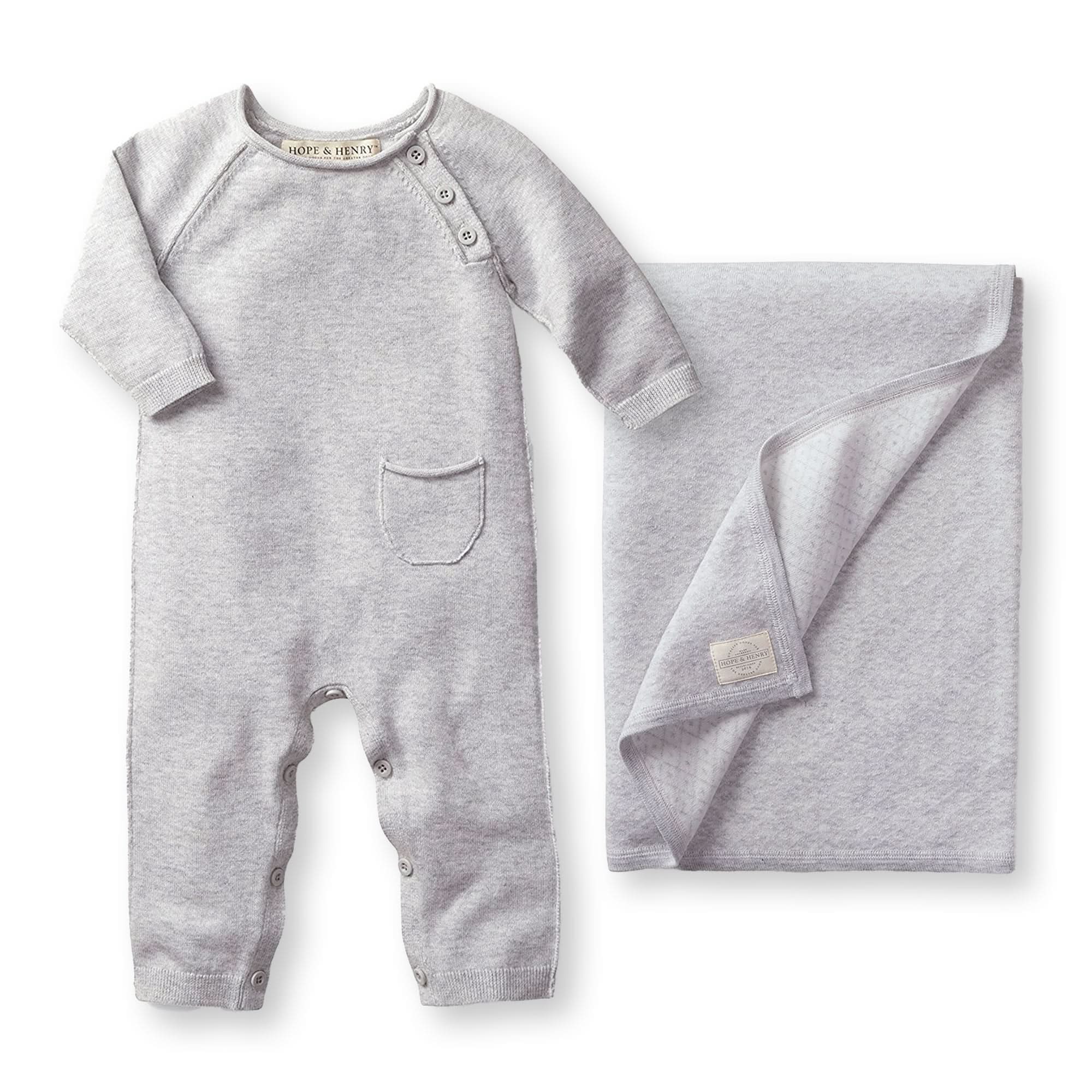 Raglan Sweater Romper & Jacquard Blanket Gift Set