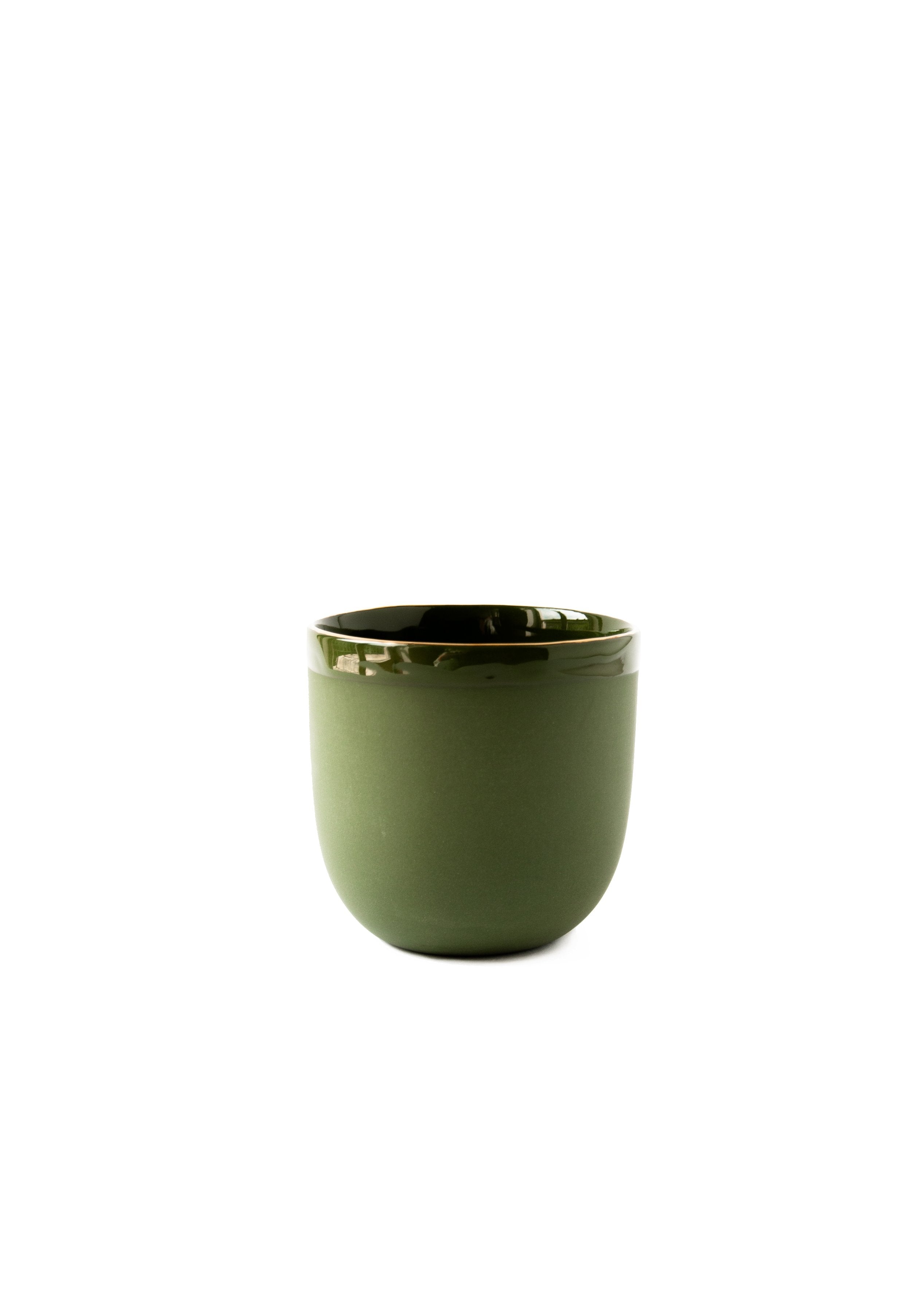 Porcelain Coffee Cup with Gold Rim (Green)