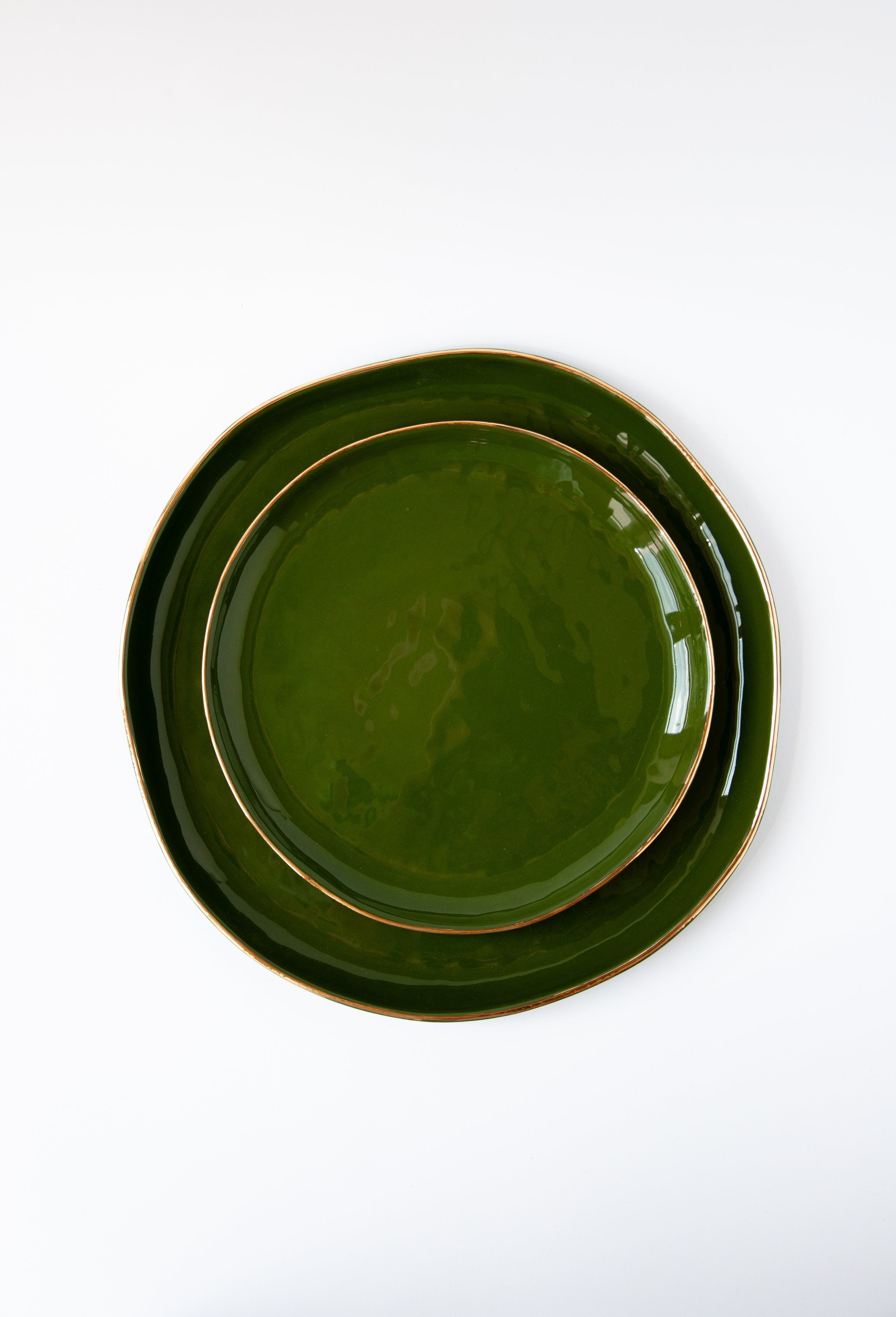 Porcelain Dinner Plates with Gold Rim (Green)