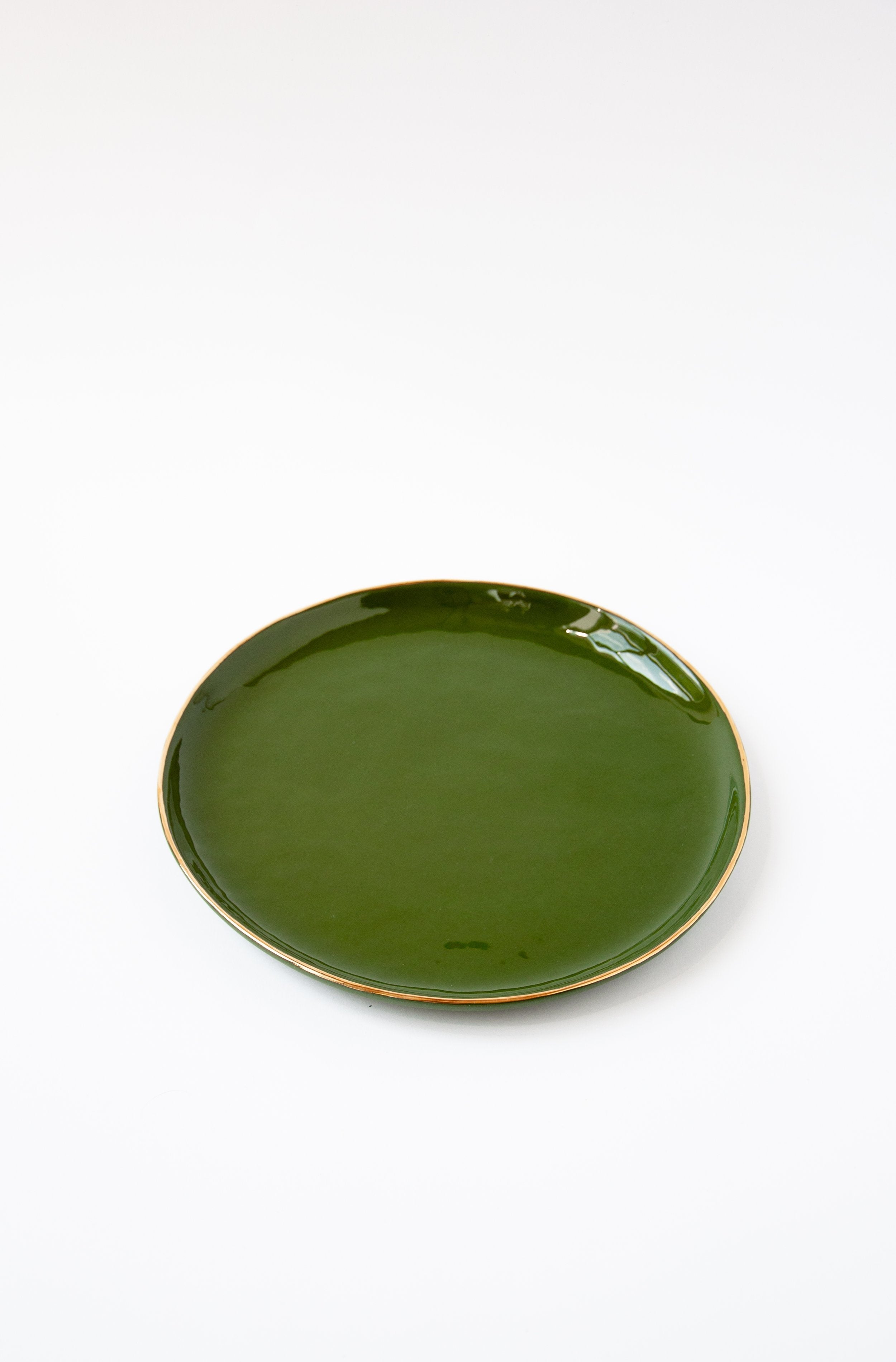 Porcelain Dinner Plates with Gold Rim (Green)