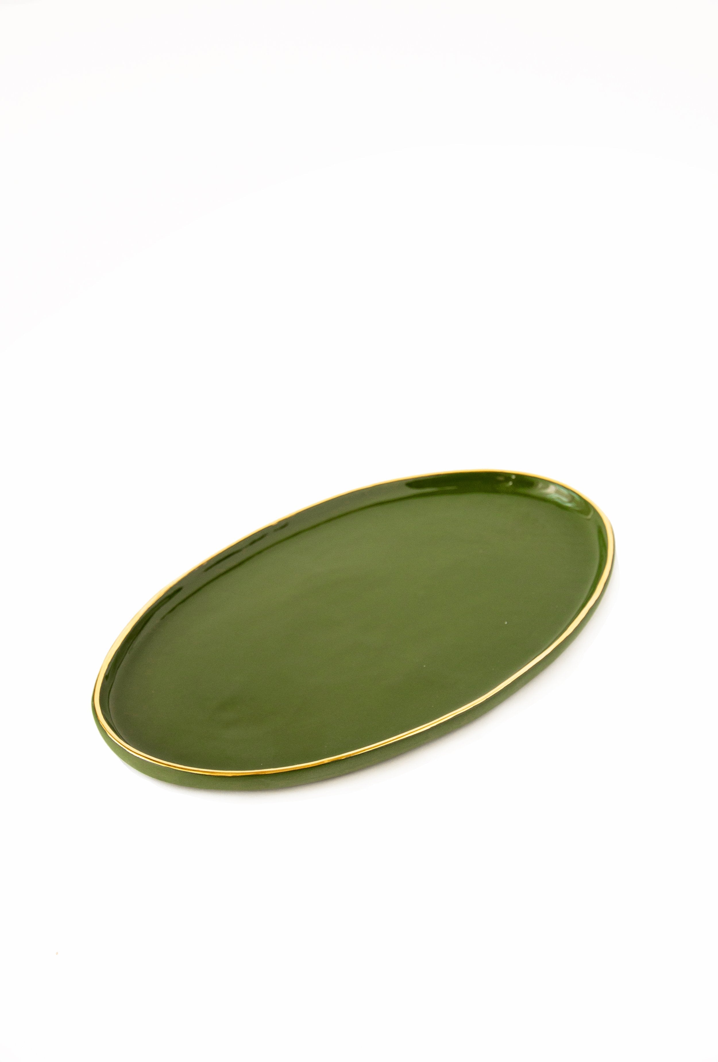 Porcelain Oval Serving Platter with Gold Rim (Green)