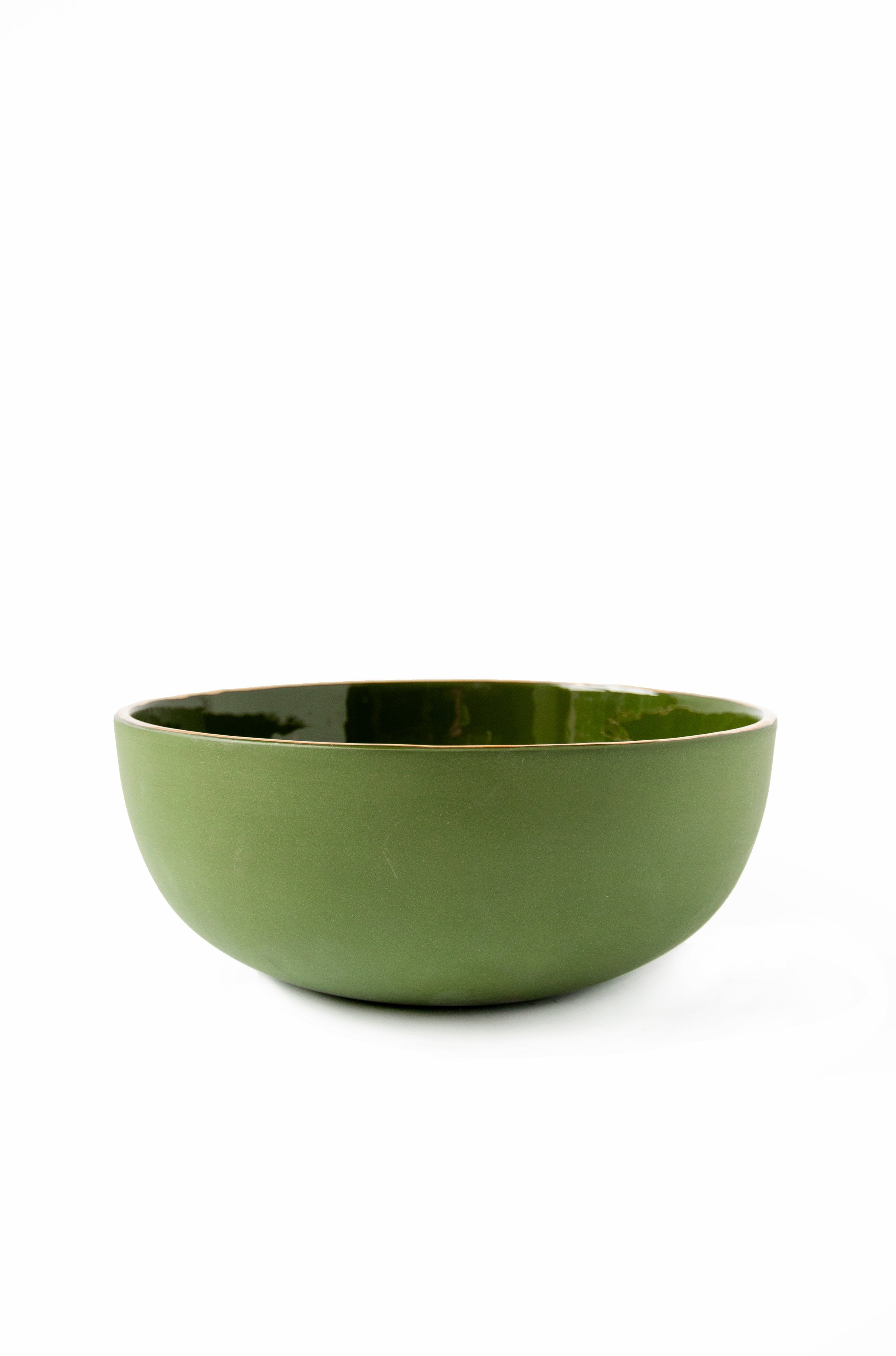 Porcelain Salad Serving Bowl with Gold Rim (Green)