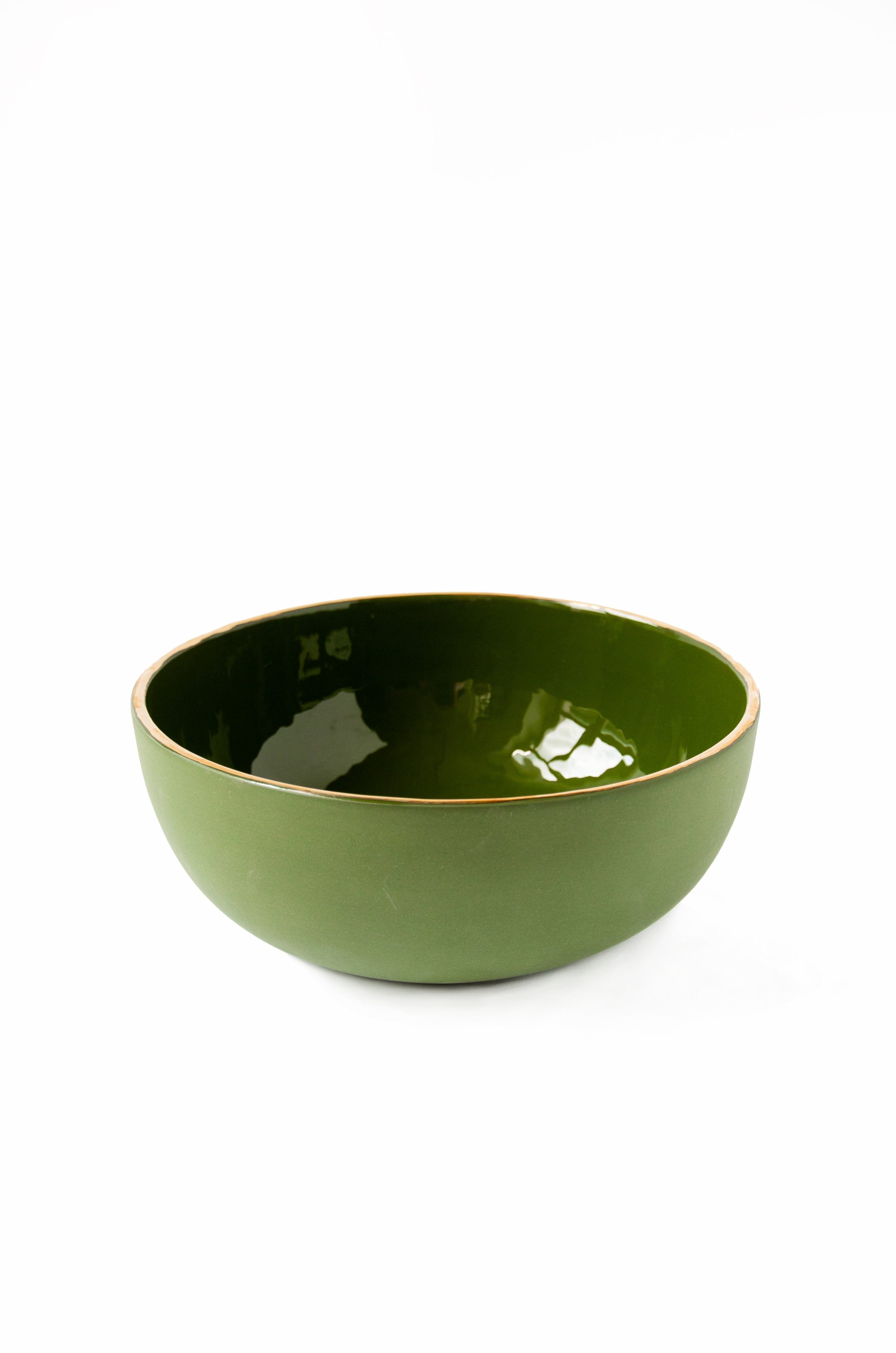 Porcelain Salad Serving Bowl with Gold Rim (Green)