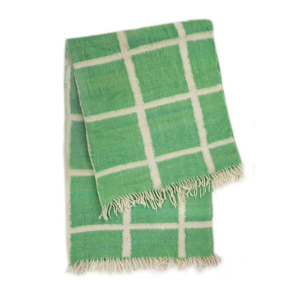 Momos Grid Blanket (White & Green)