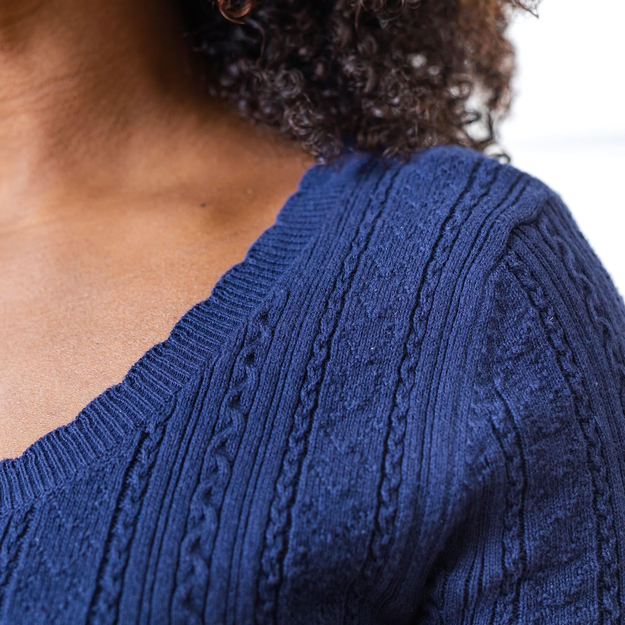 Fitted Cable Sweater Dress (Navy)