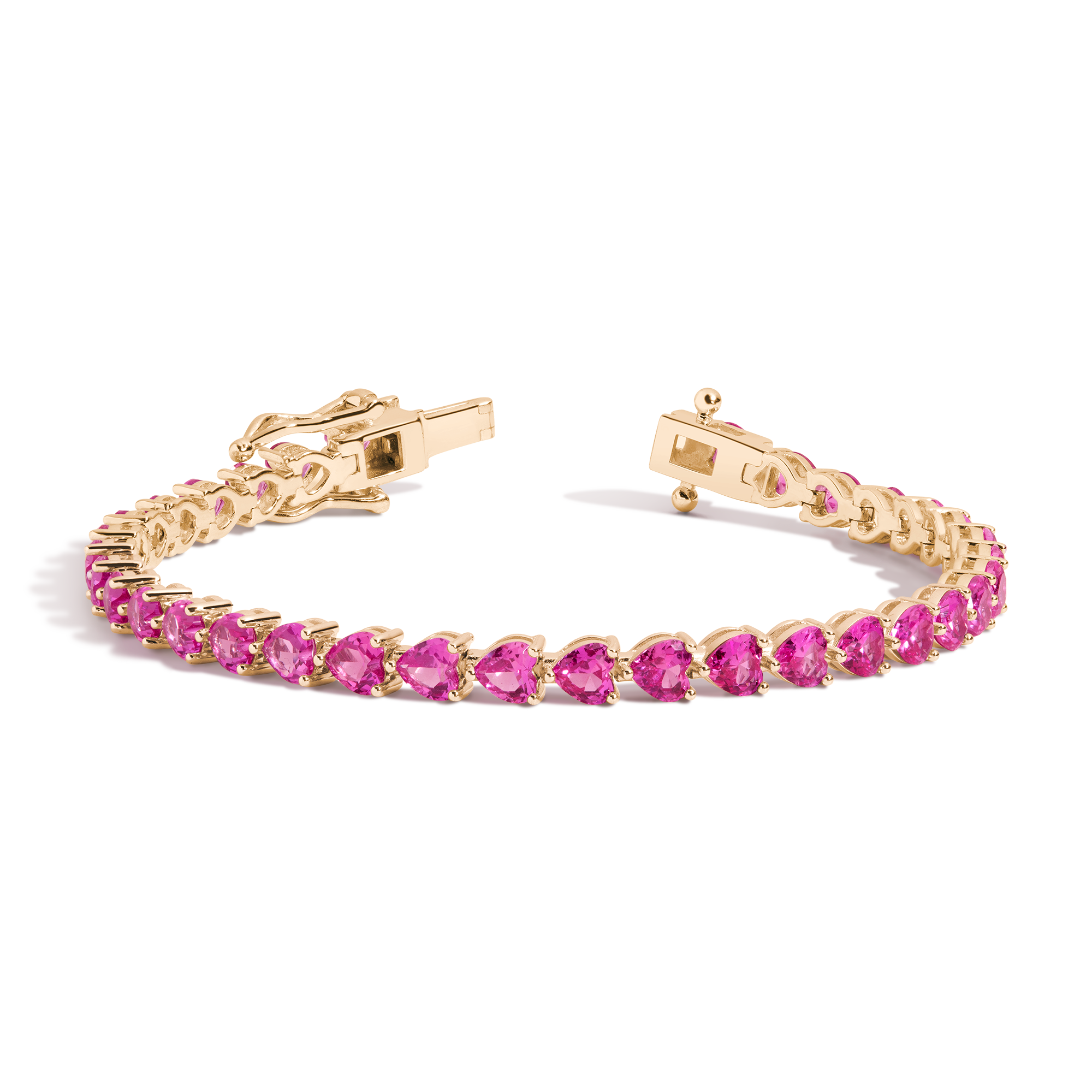 Lab Grown Pink Sapphire Heart Tennis Bracelet