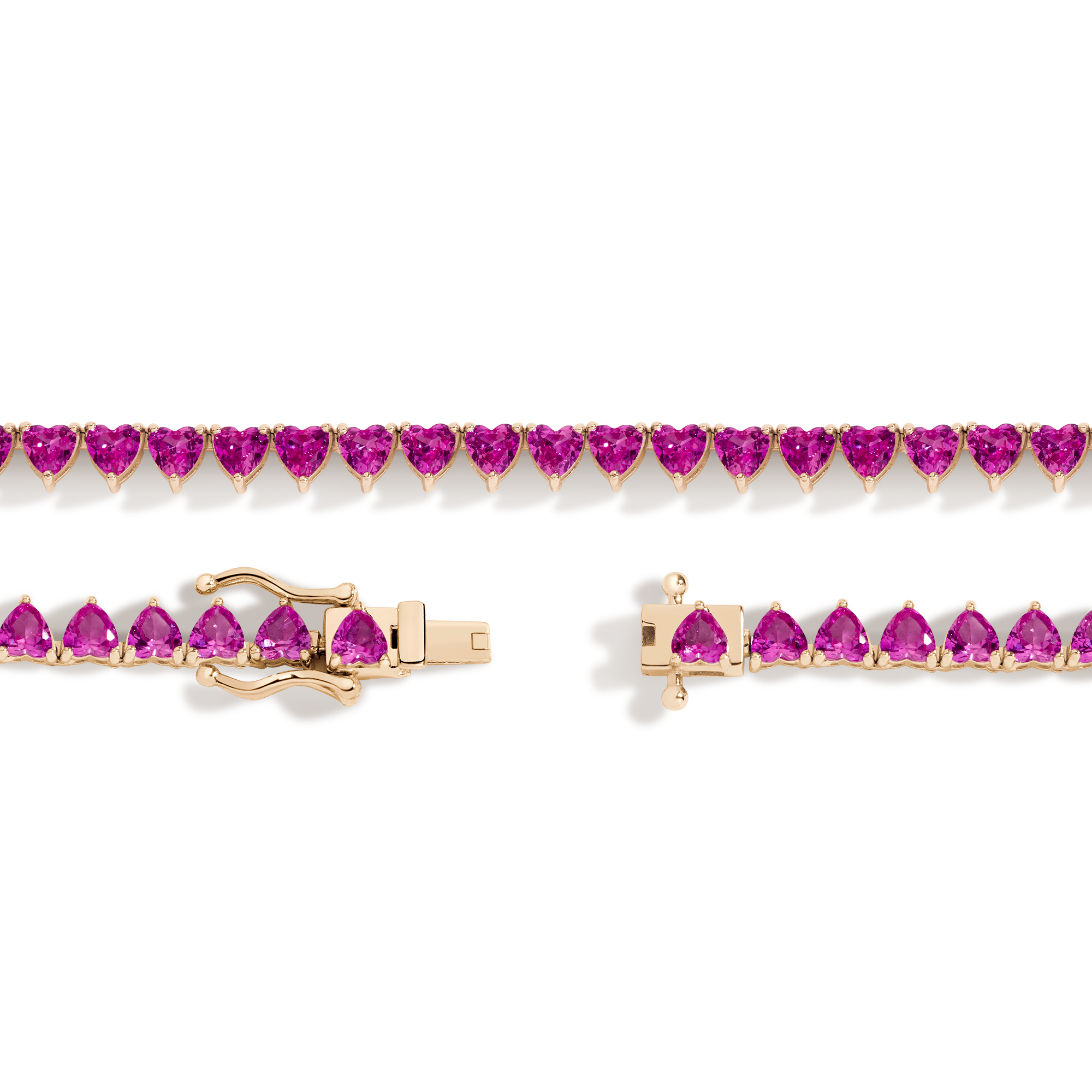 Lab Grown Pink Sapphire Heart Tennis Necklace