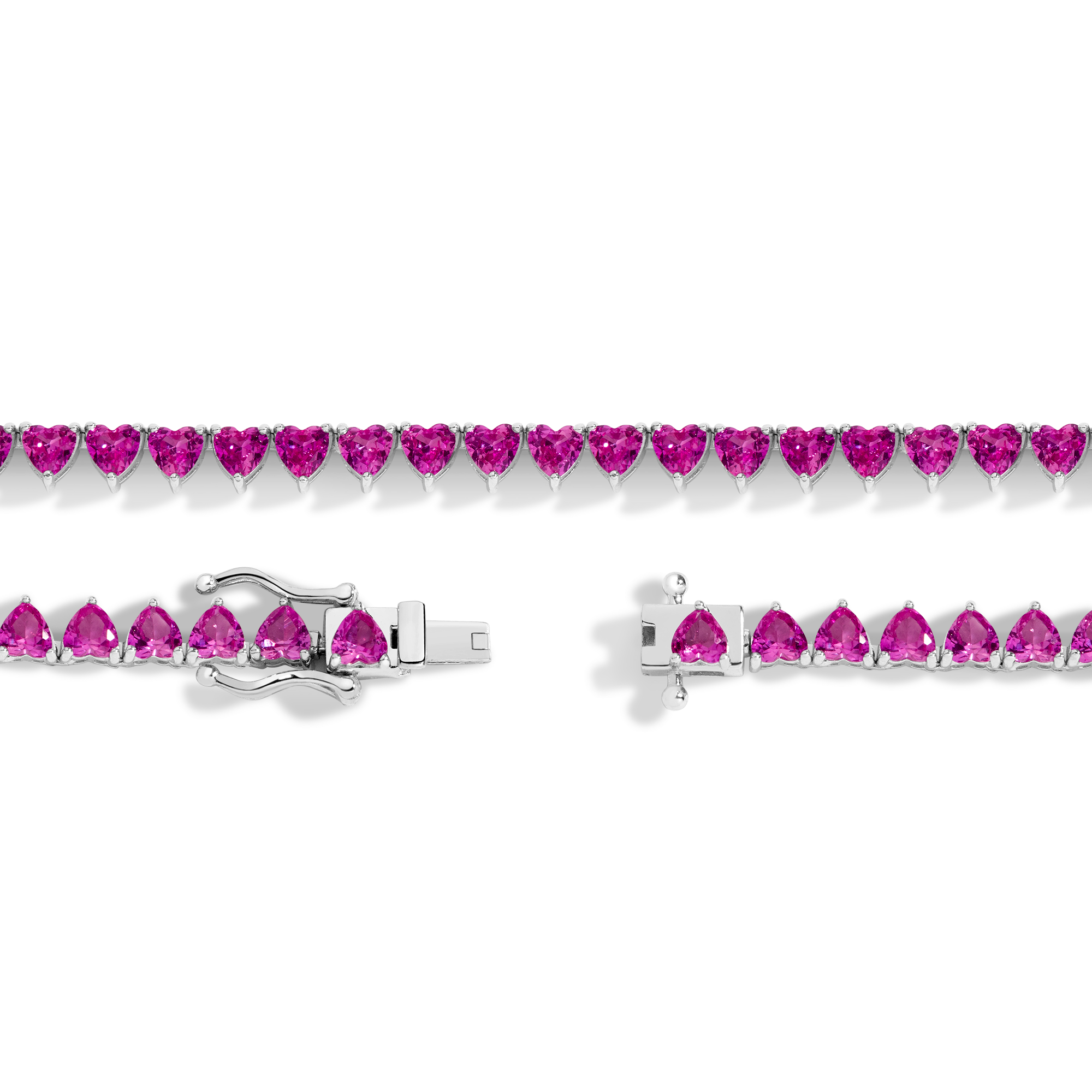 Lab Grown Pink Sapphire Heart Tennis Necklace