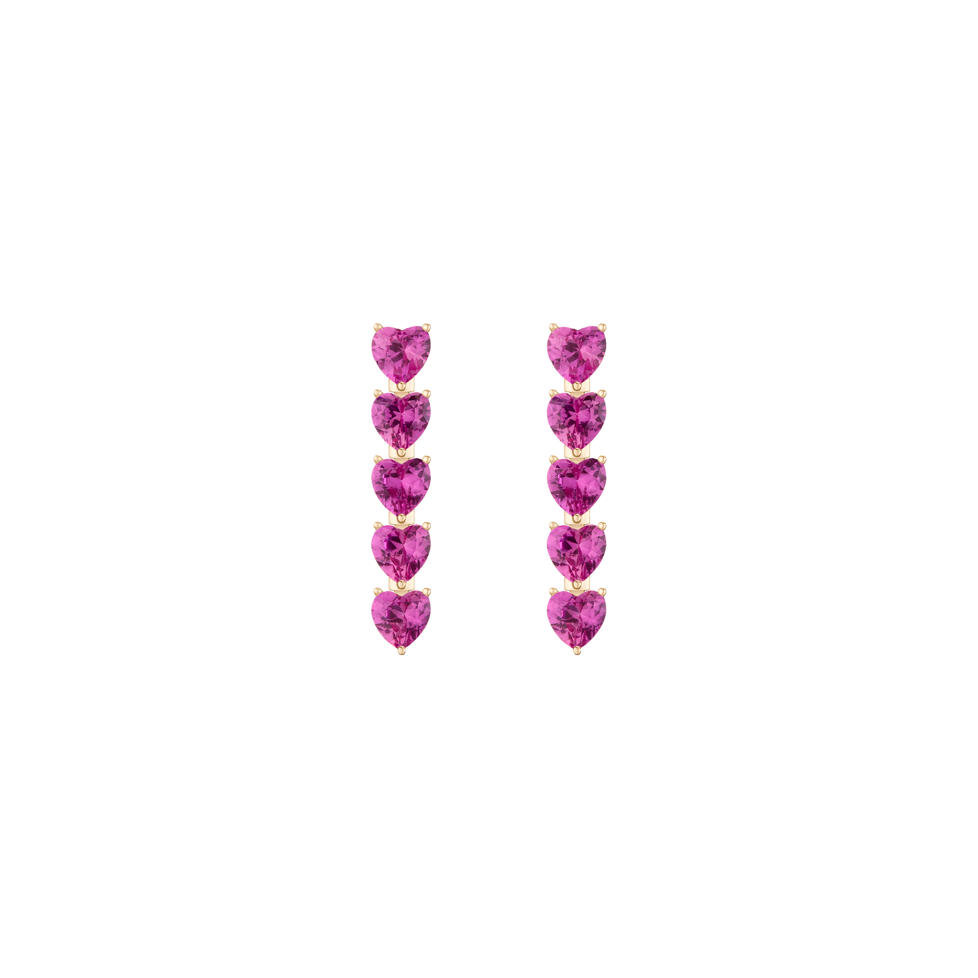 Lab Grown Pink Sapphire Heart Tennis Earrings