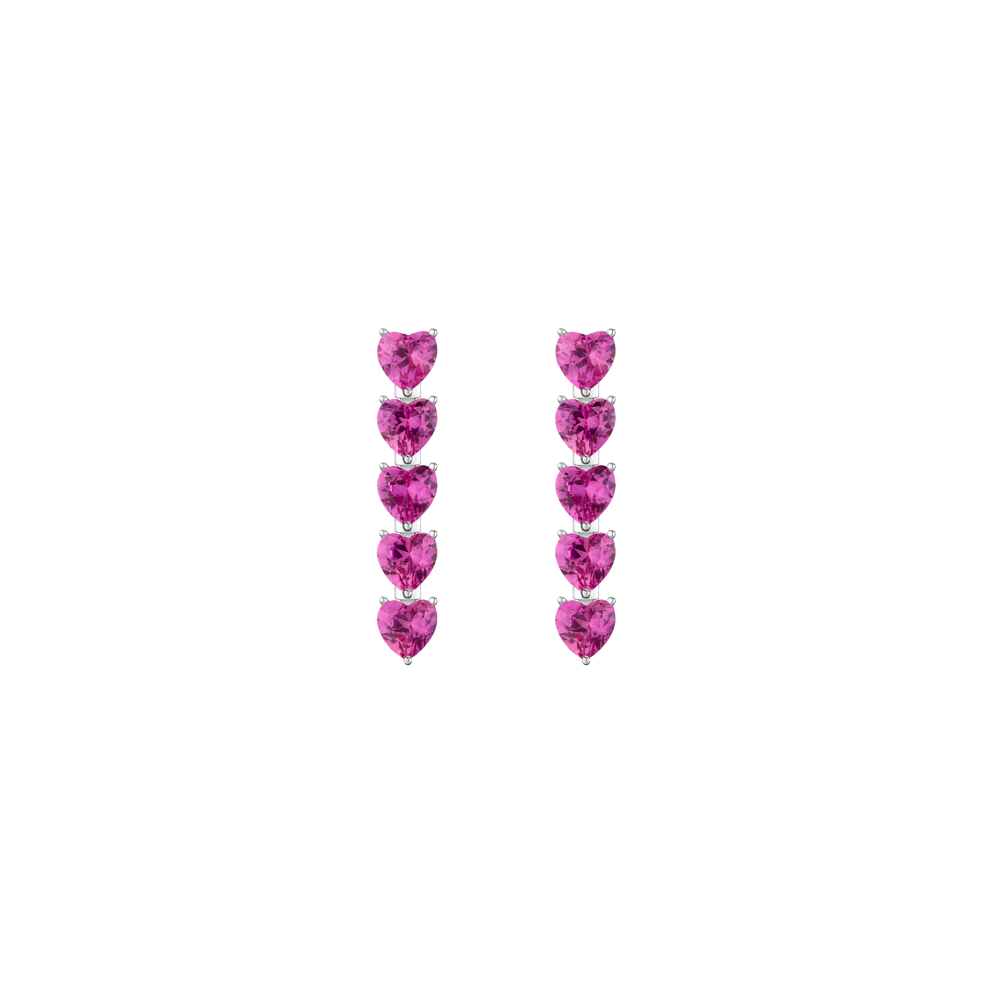 Lab Grown Pink Sapphire Heart Tennis Earrings