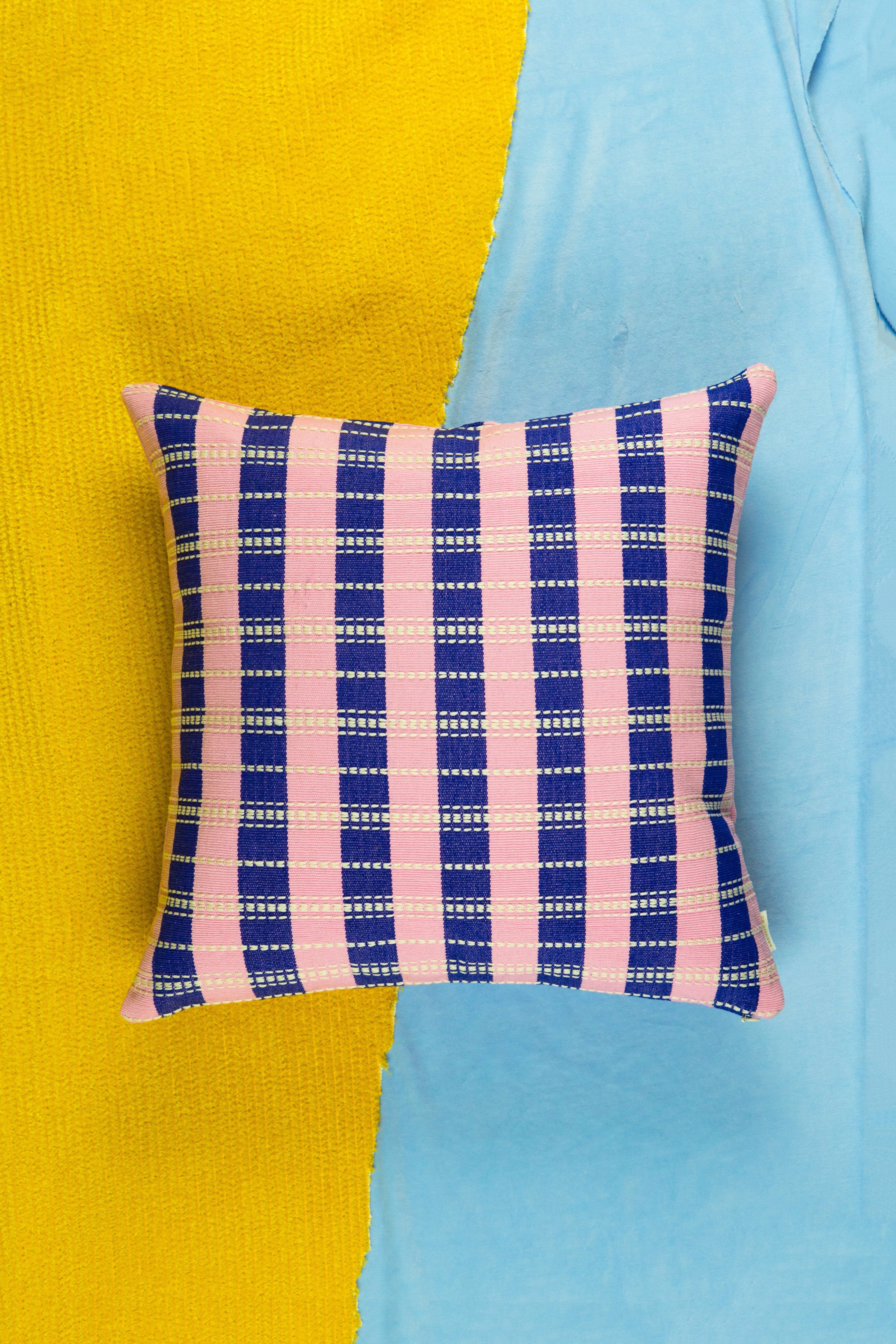 Santiago Grid Pillow (Royal & Baby Pink)