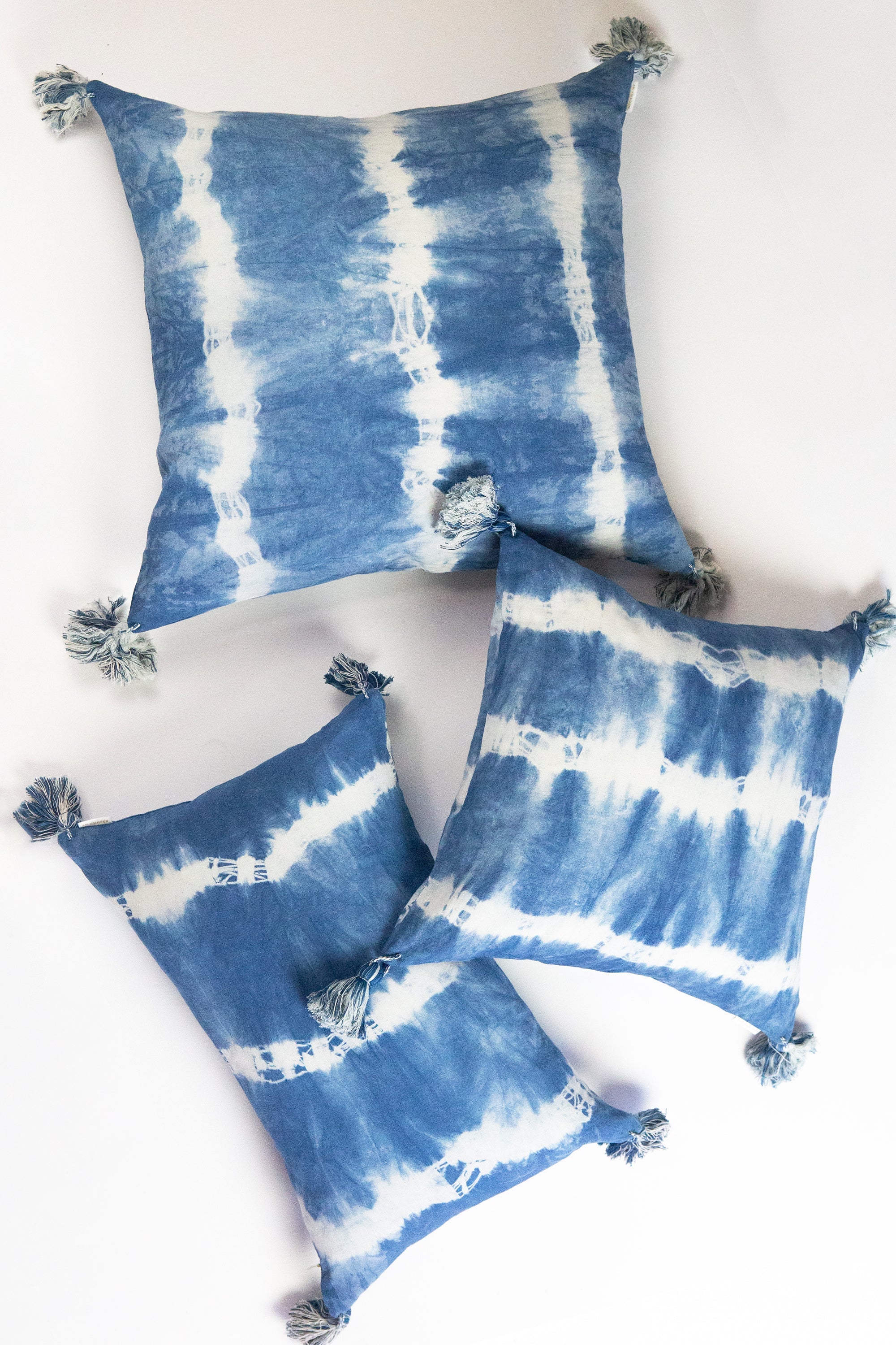 Indigo Striped Shibori Tassel Pillows