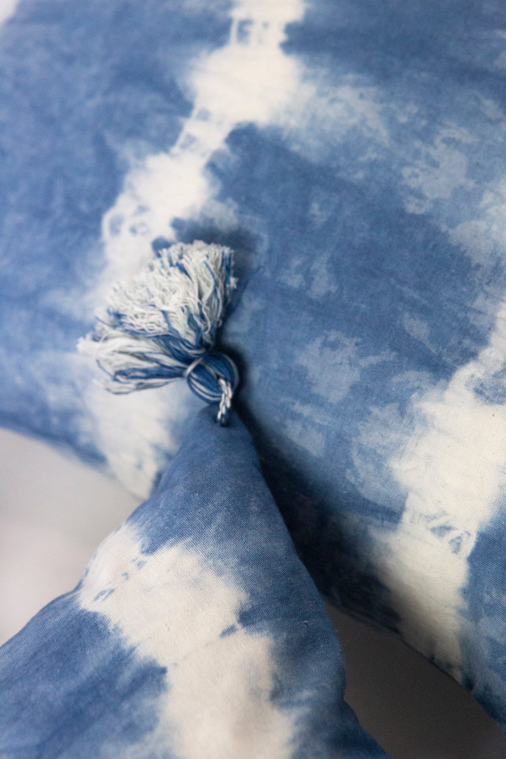 Indigo Diagonal Shibori Tassel Lumbar Pillow