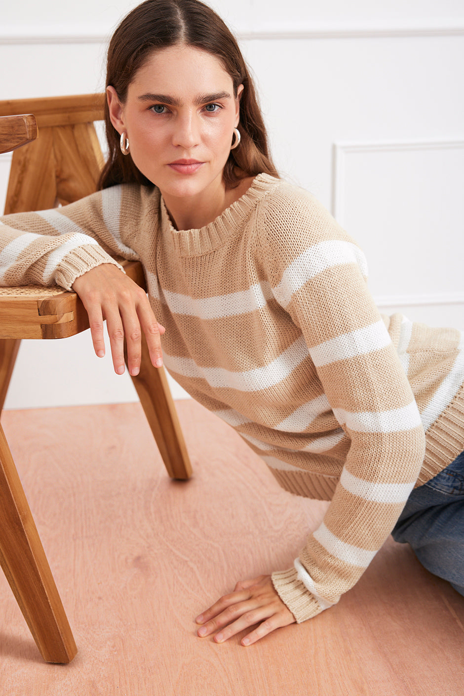 Stripe Sloane Crewneck (Sand Dune)