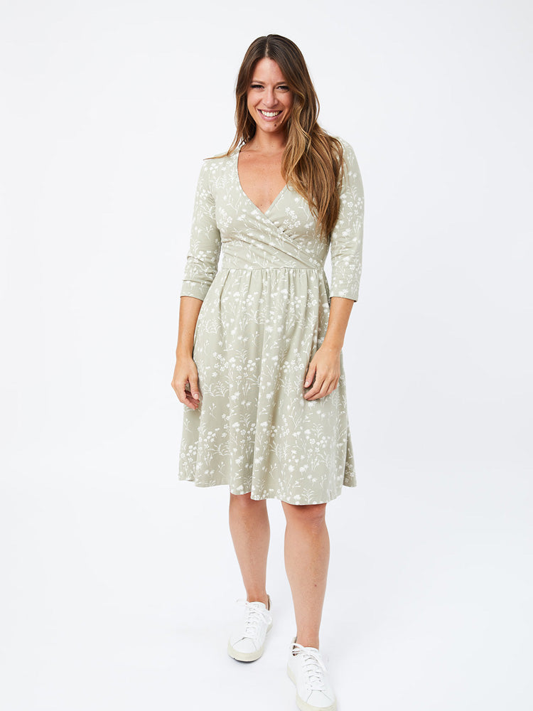 Callie 3/4 Sleeve Wrap Dress (Field Taupe)