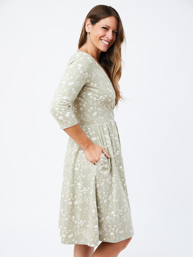 Callie 3/4 Sleeve Wrap Dress (Field Taupe)