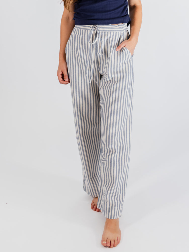 Emmy Drawstring Pant (Pinstripe Blue)