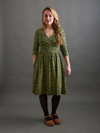 Callie Long Sleeve Wrap Dress (Olive Floral)