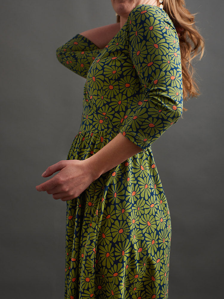 Callie Long Sleeve Wrap Dress (Olive Floral)