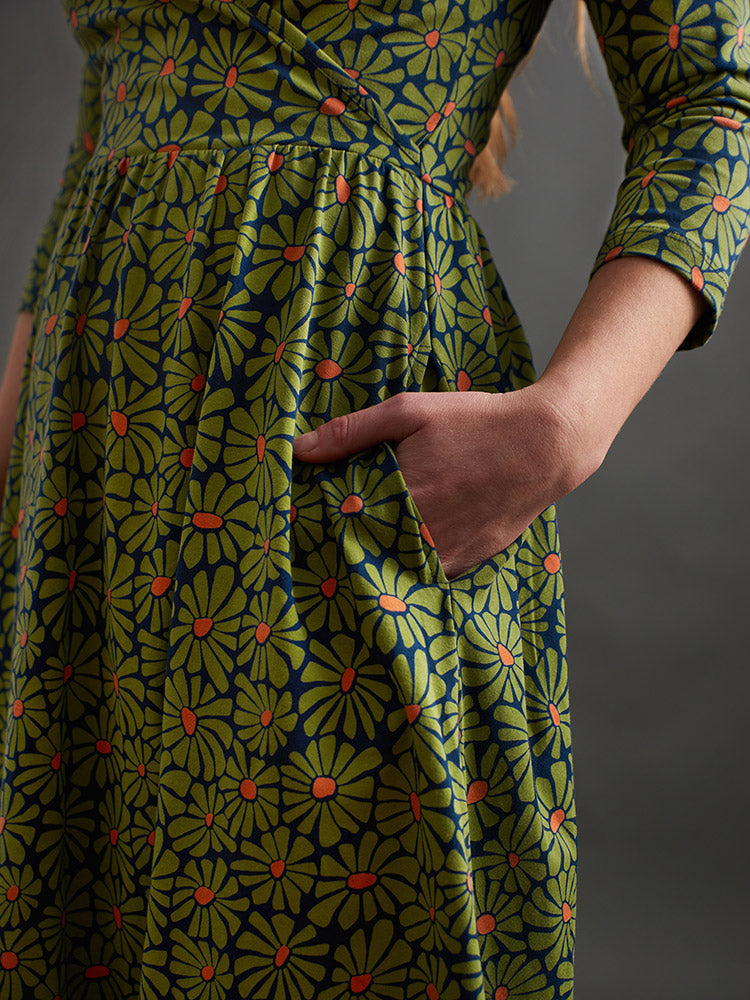 Callie Long Sleeve Wrap Dress (Olive Floral)