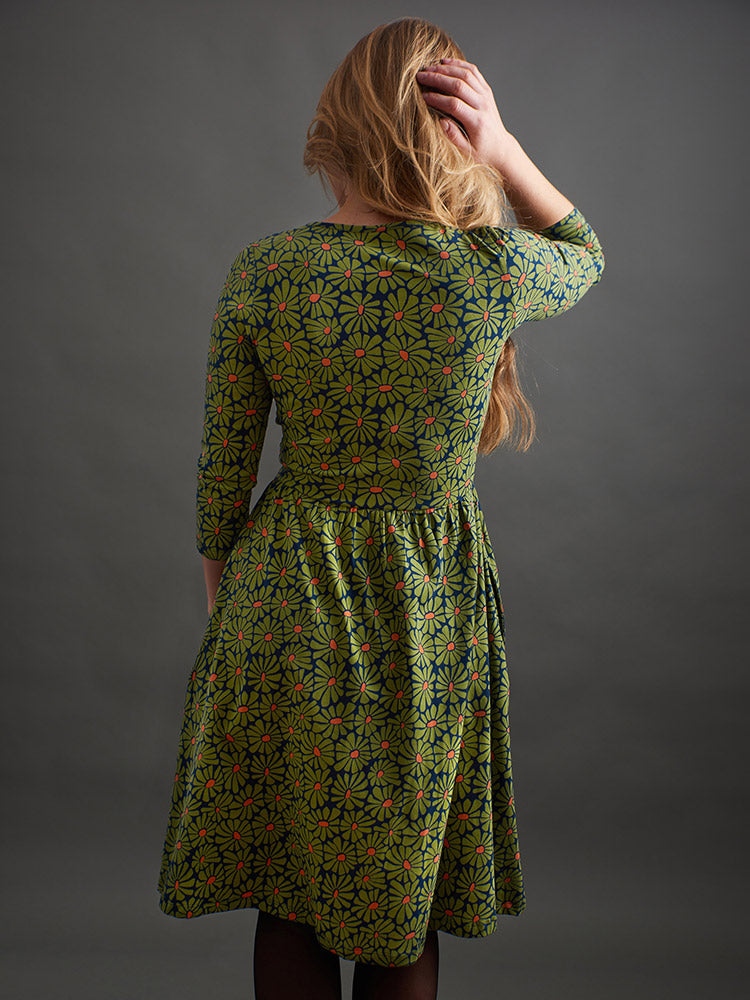 Callie Long Sleeve Wrap Dress (Olive Floral)