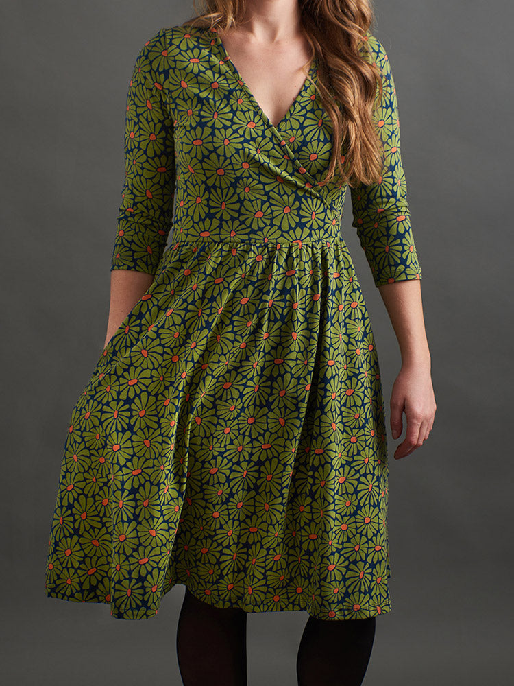 Callie Long Sleeve Wrap Dress (Olive Floral)