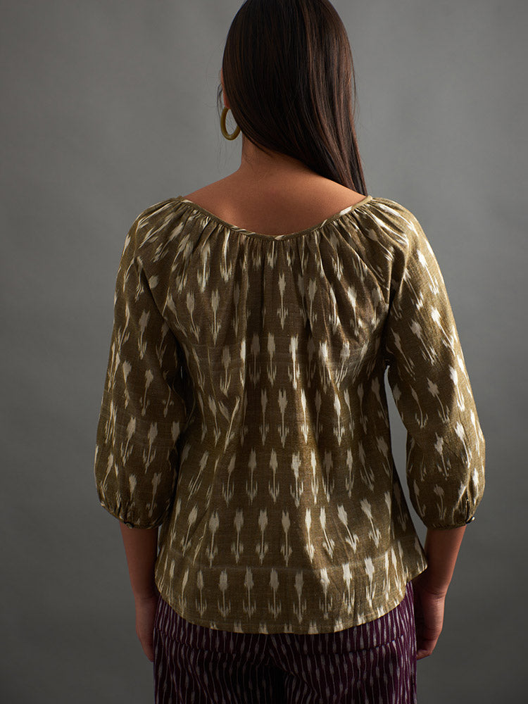 Tulum Tassel Top (Olive Ikat)
