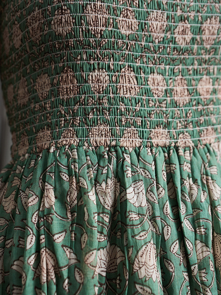 Hailee Smocked Plus Size Midi Dress (Aegean Teal Floral)