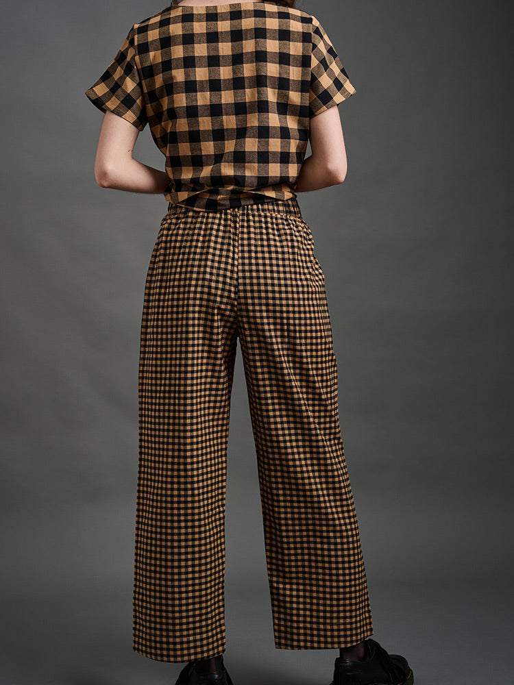 Emmy Drawstring Pant (Black and Tan Small Gingham)