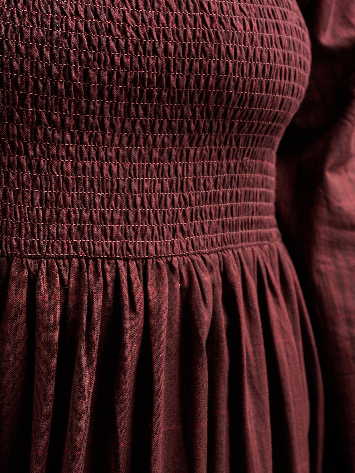 Hailee Smocked Plus Size Midi Dress (Maroon Plaid)