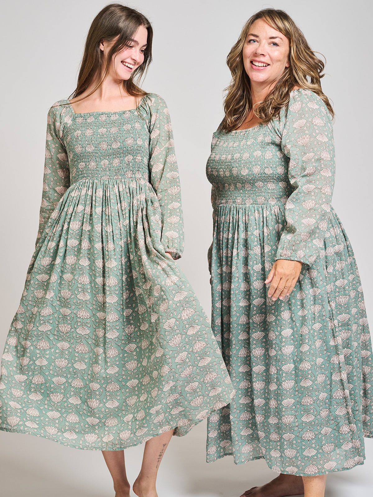 Hailee Smocked Midi Dress (Aegean Teal Floral)