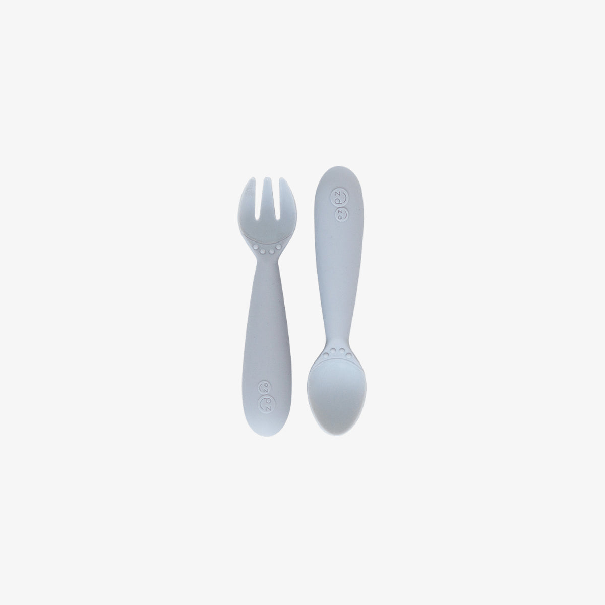 Mini Utensils in Pewter by ezpz / Sensory Silicone Fork & Spoon for Toddlers #color_pewter