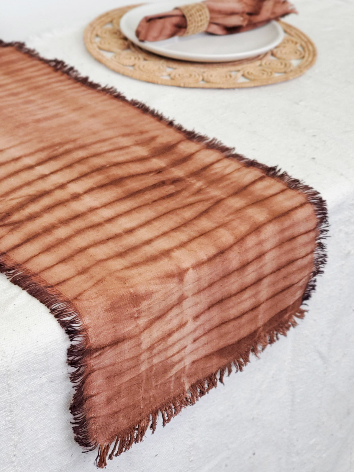 Tie Dye Cotton Table Runner (Brown)