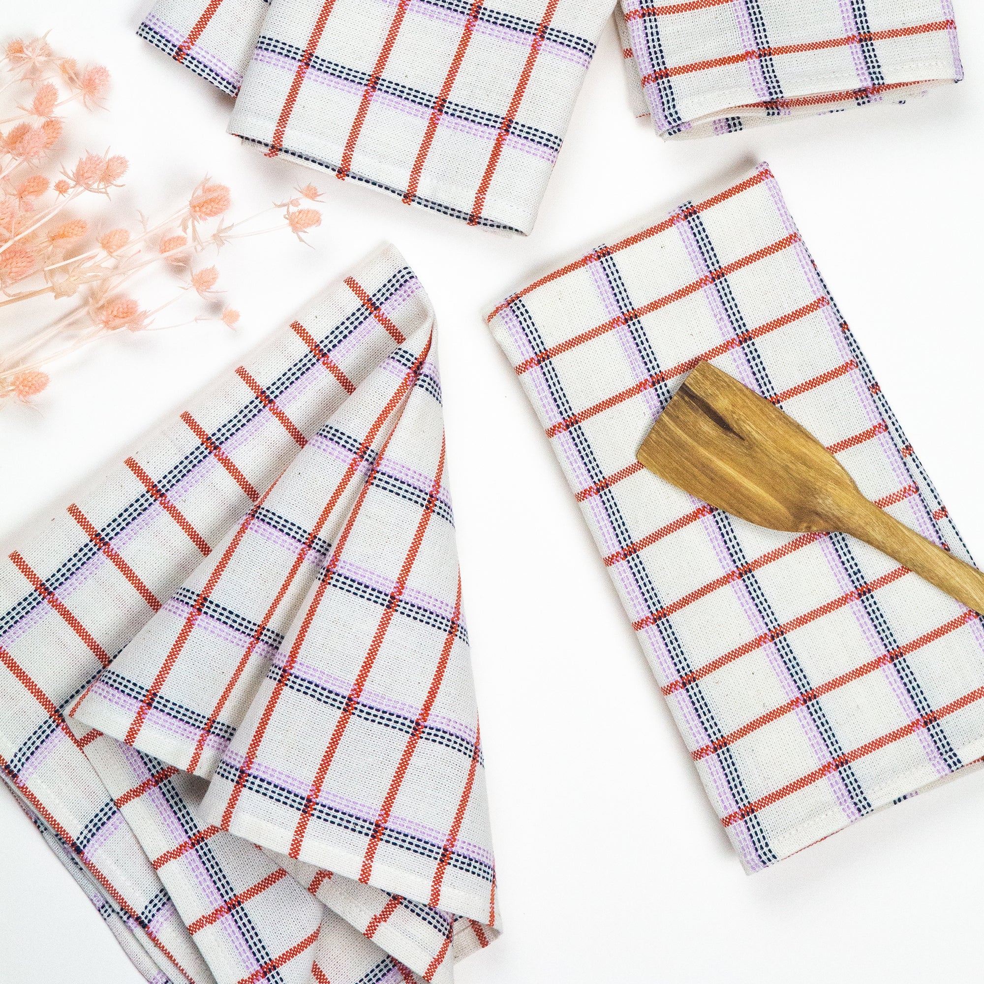 San Lucas Plaid Napkins (White & Orange)