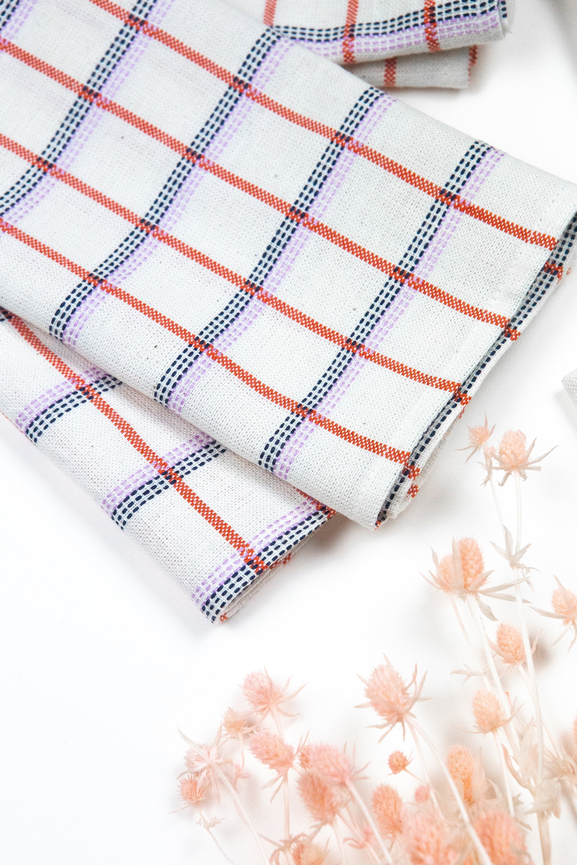 San Lucas Plaid Napkins (White & Orange)