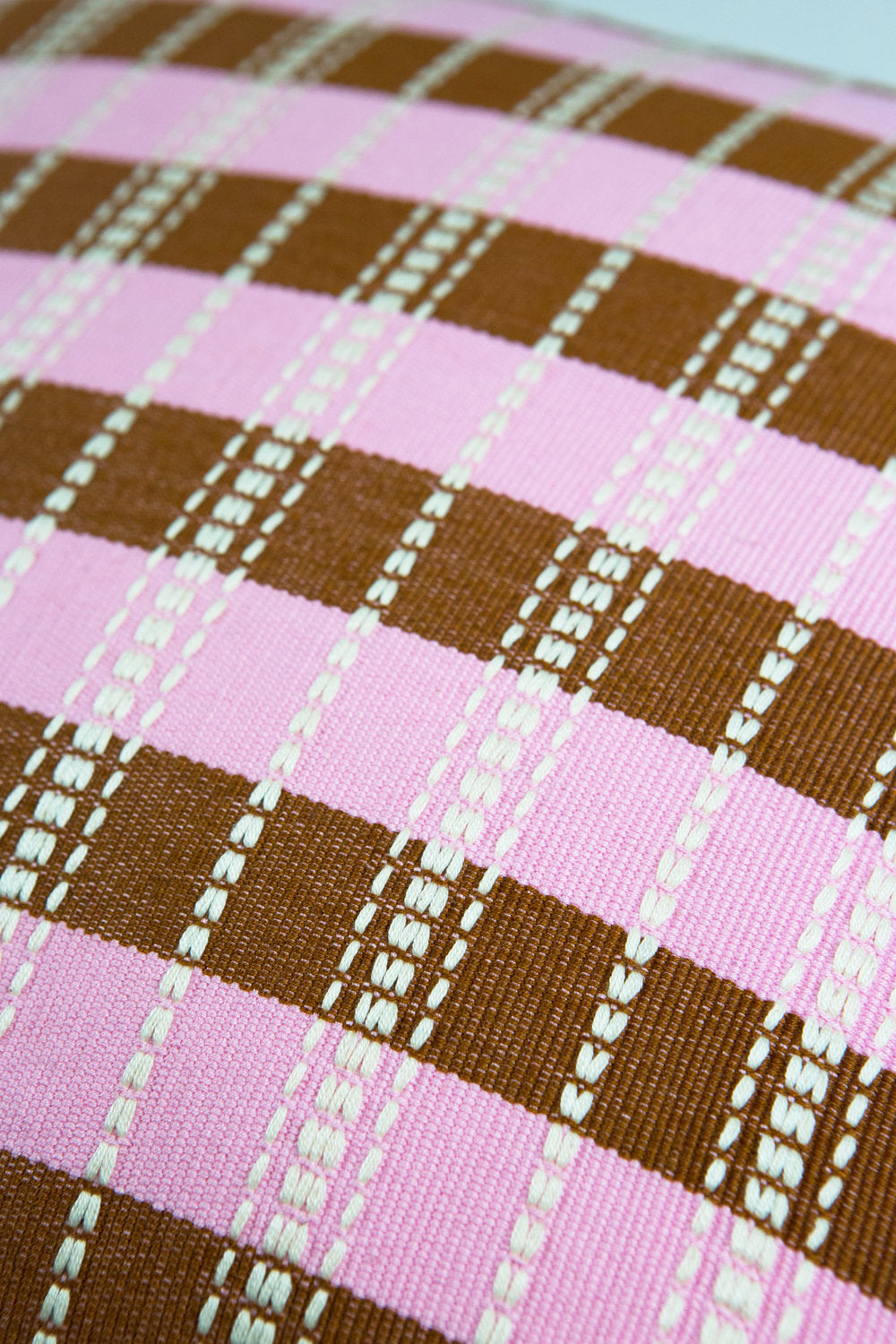 Santiago Grid Pillow (Baby Pink & Umber)