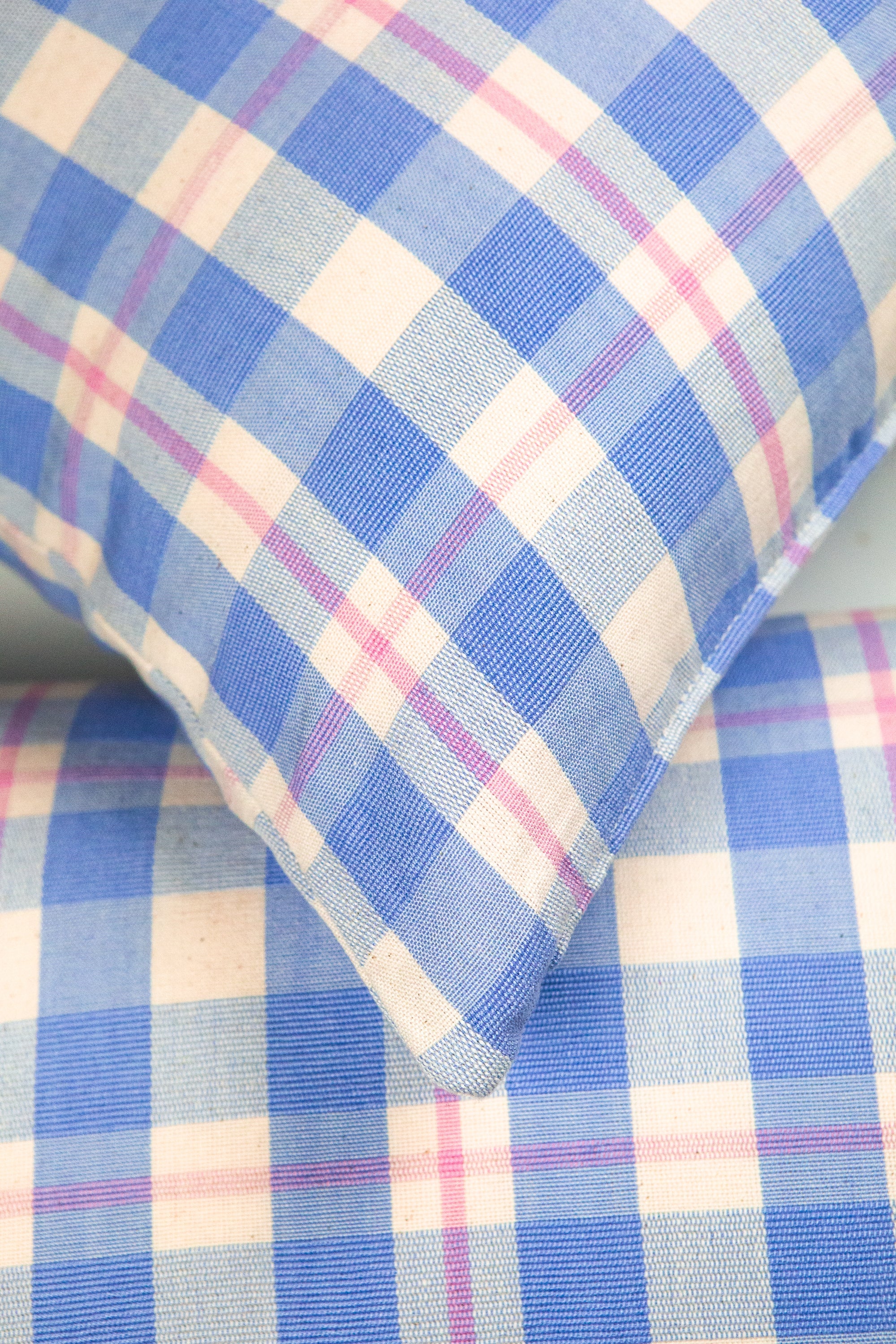 Abigail Plaid Square Pillow (Periwinkle & Pink)