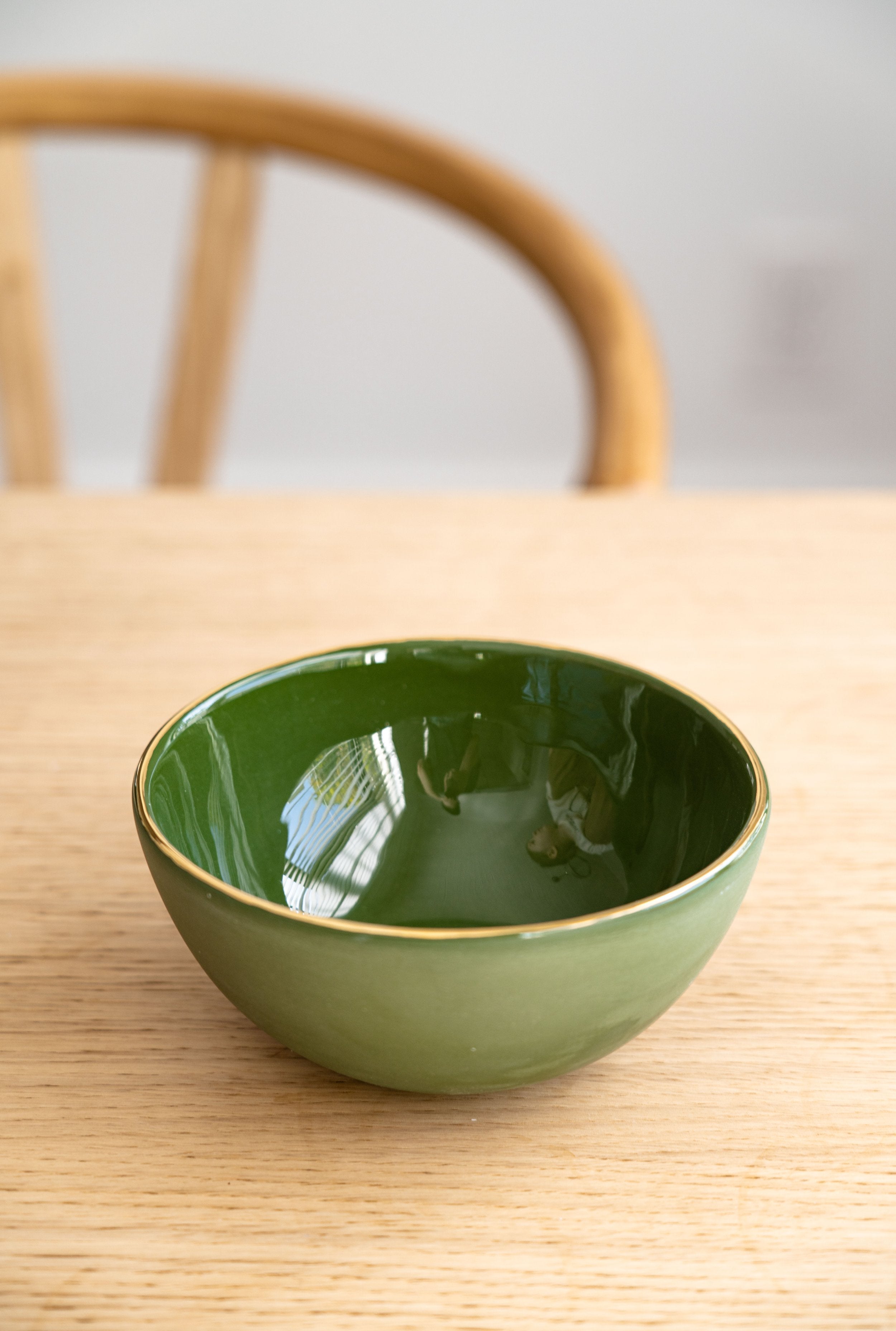 Porcelain Bowl with Gold Rim (Green)