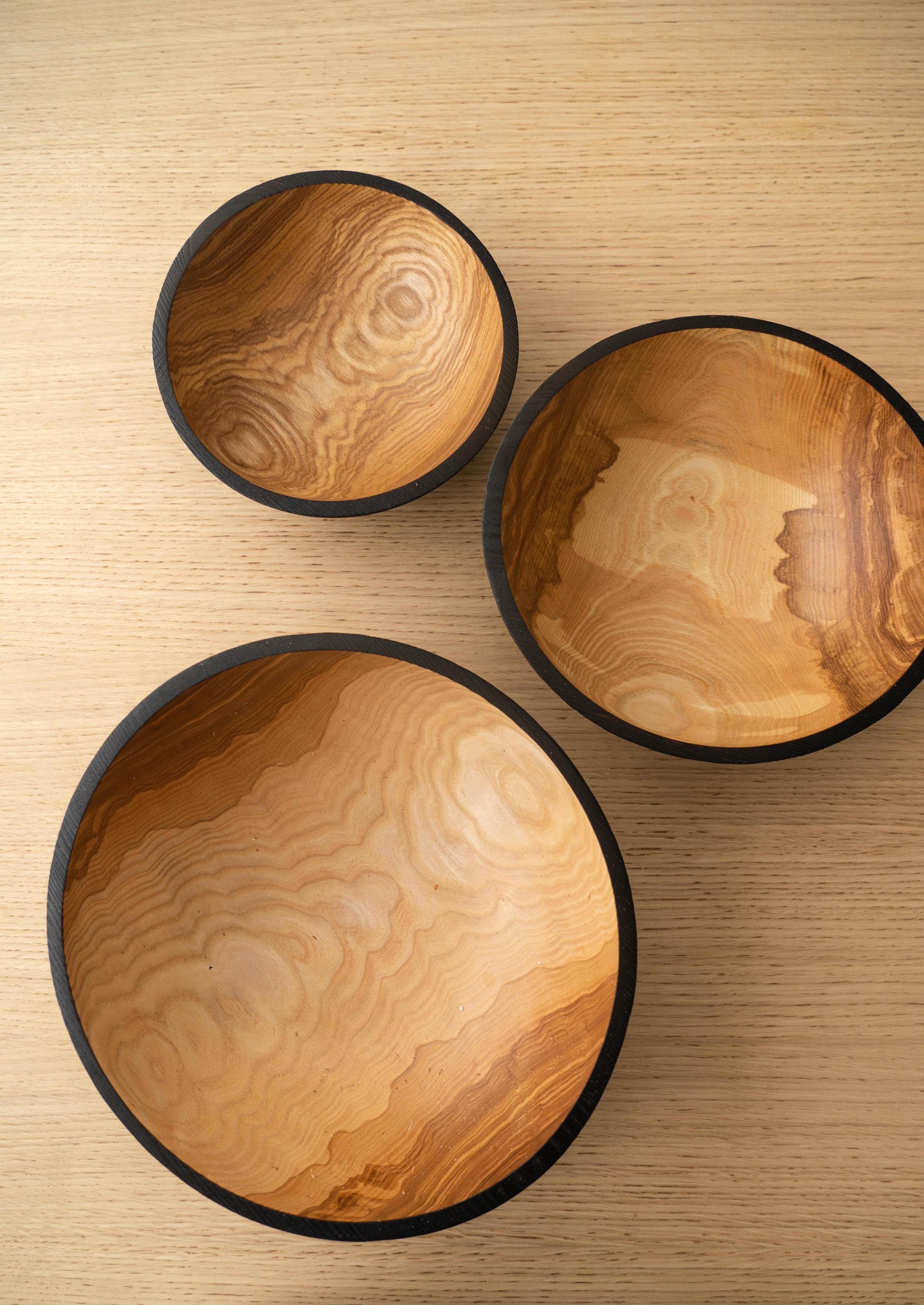 Half Charred Ashwood Nesting Bowl Set