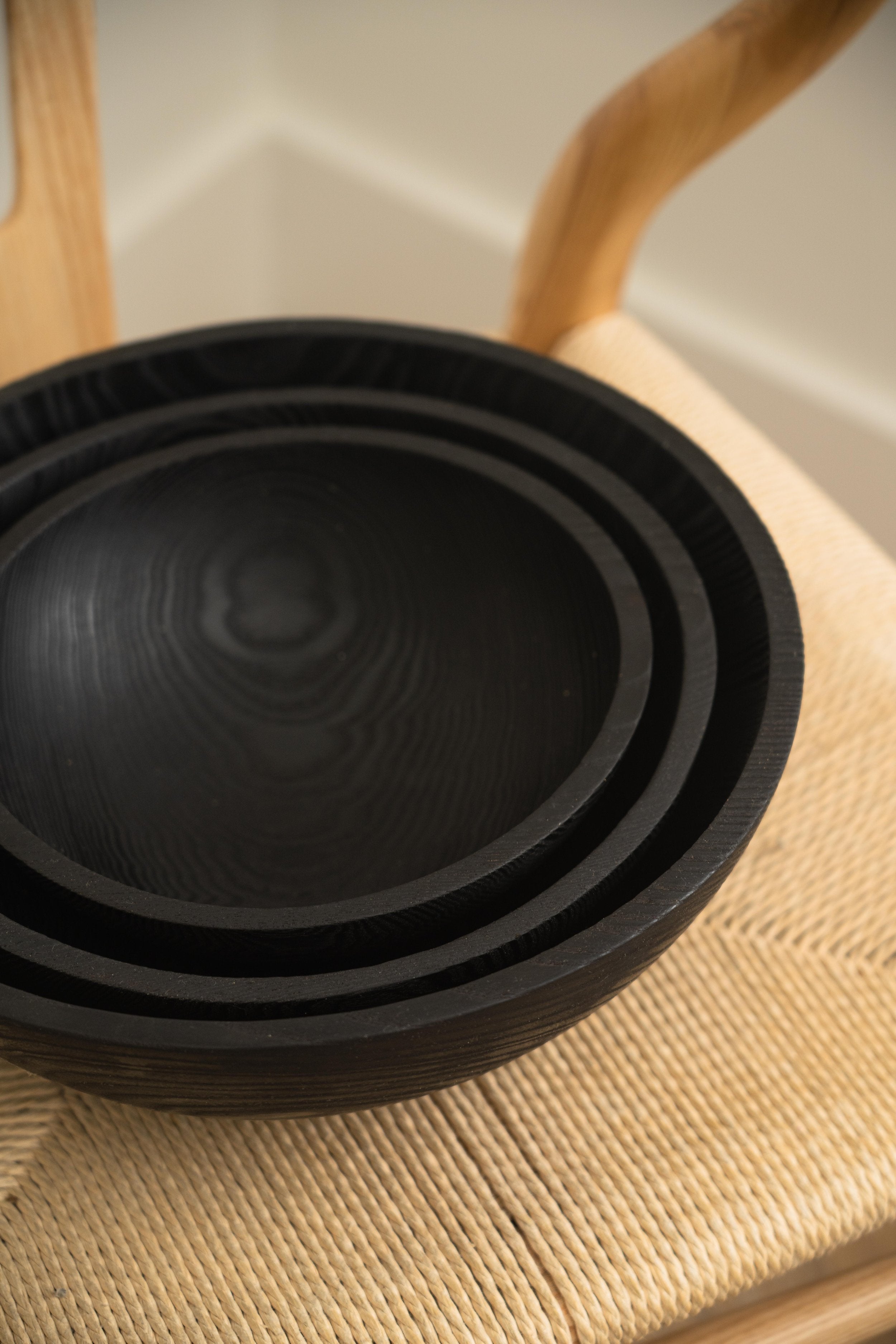 Charred Ash Wood Nesting Bowl Set