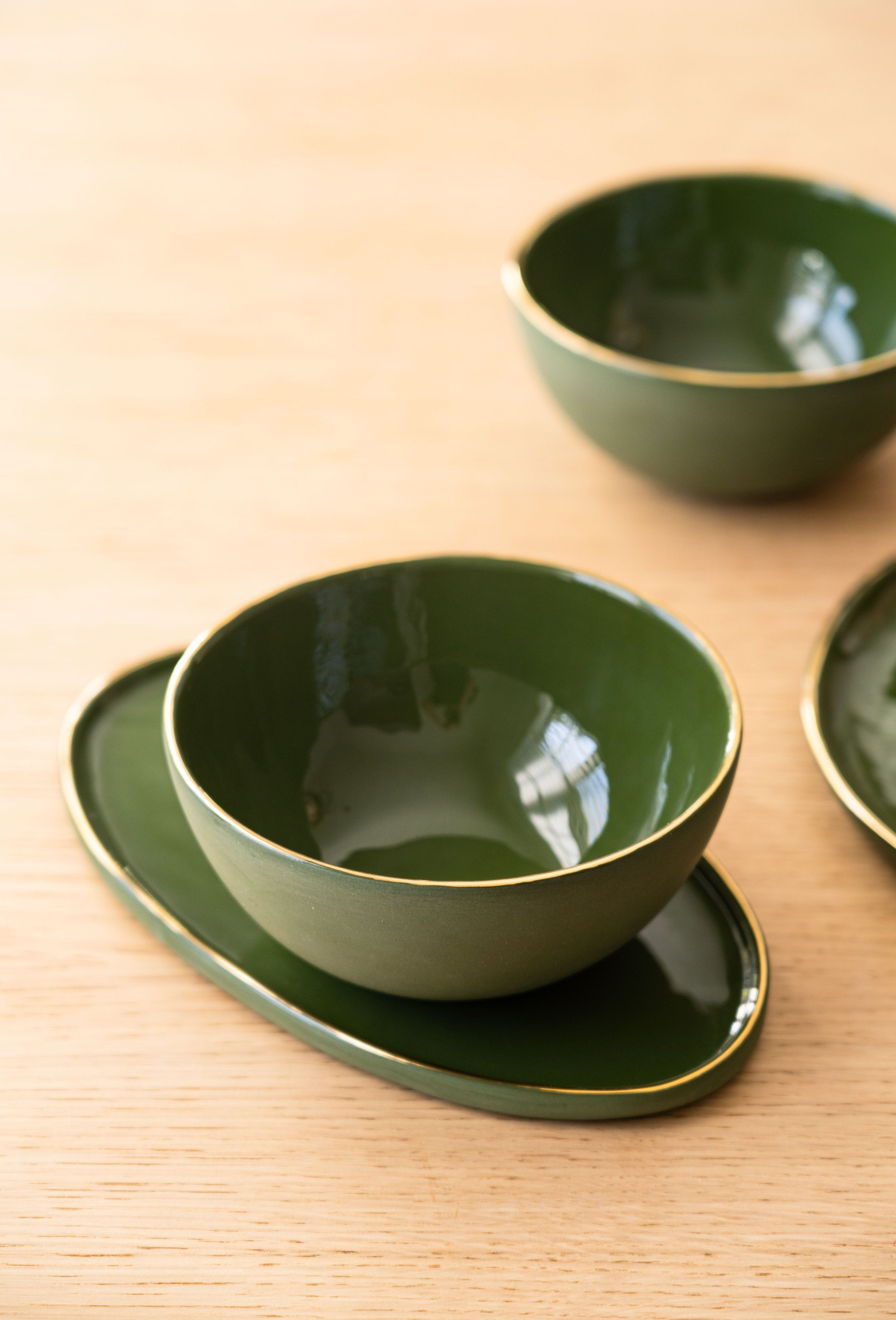Porcelain Bowl with Gold Rim (Green)