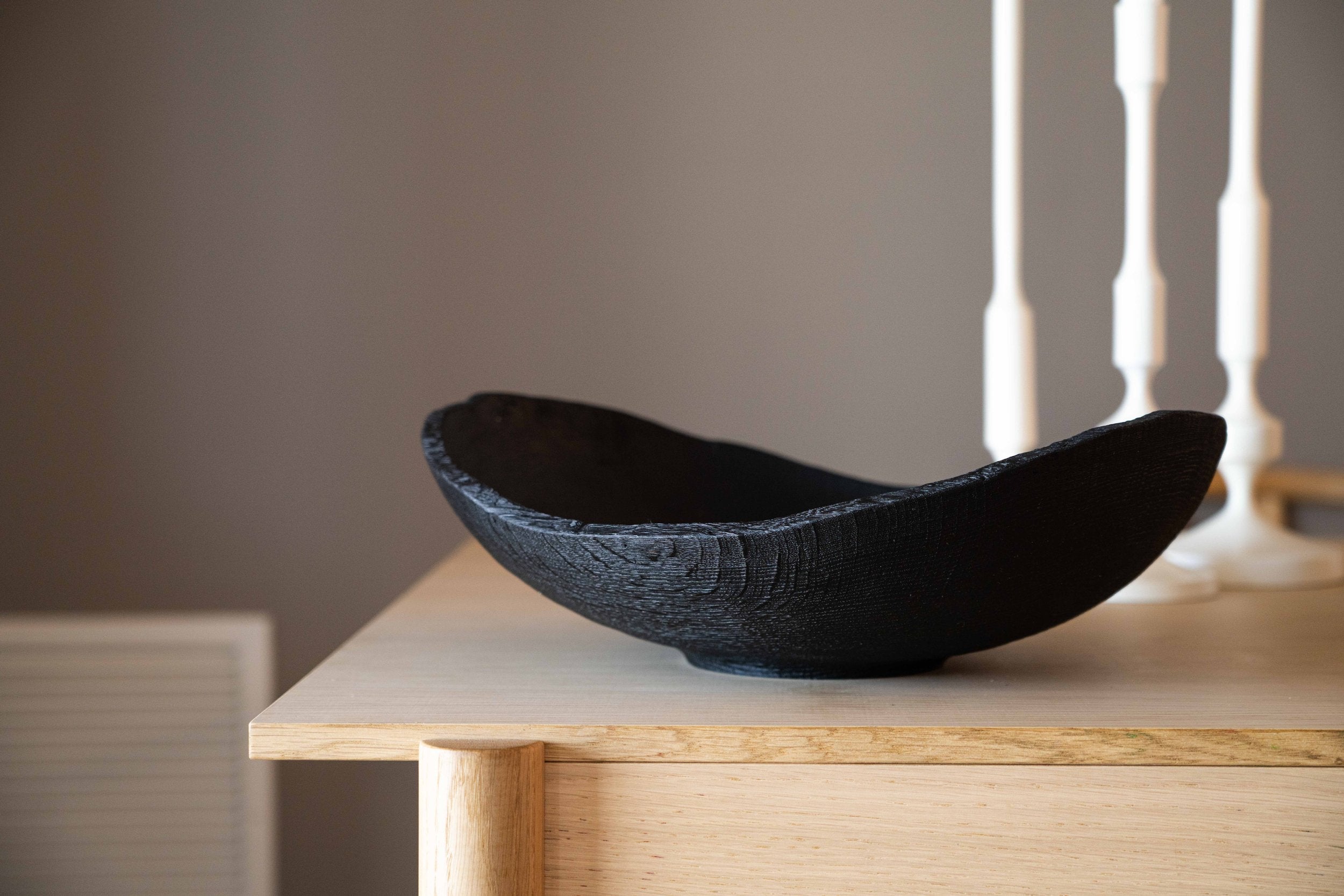Large Charred Wood Shallow Bowl
