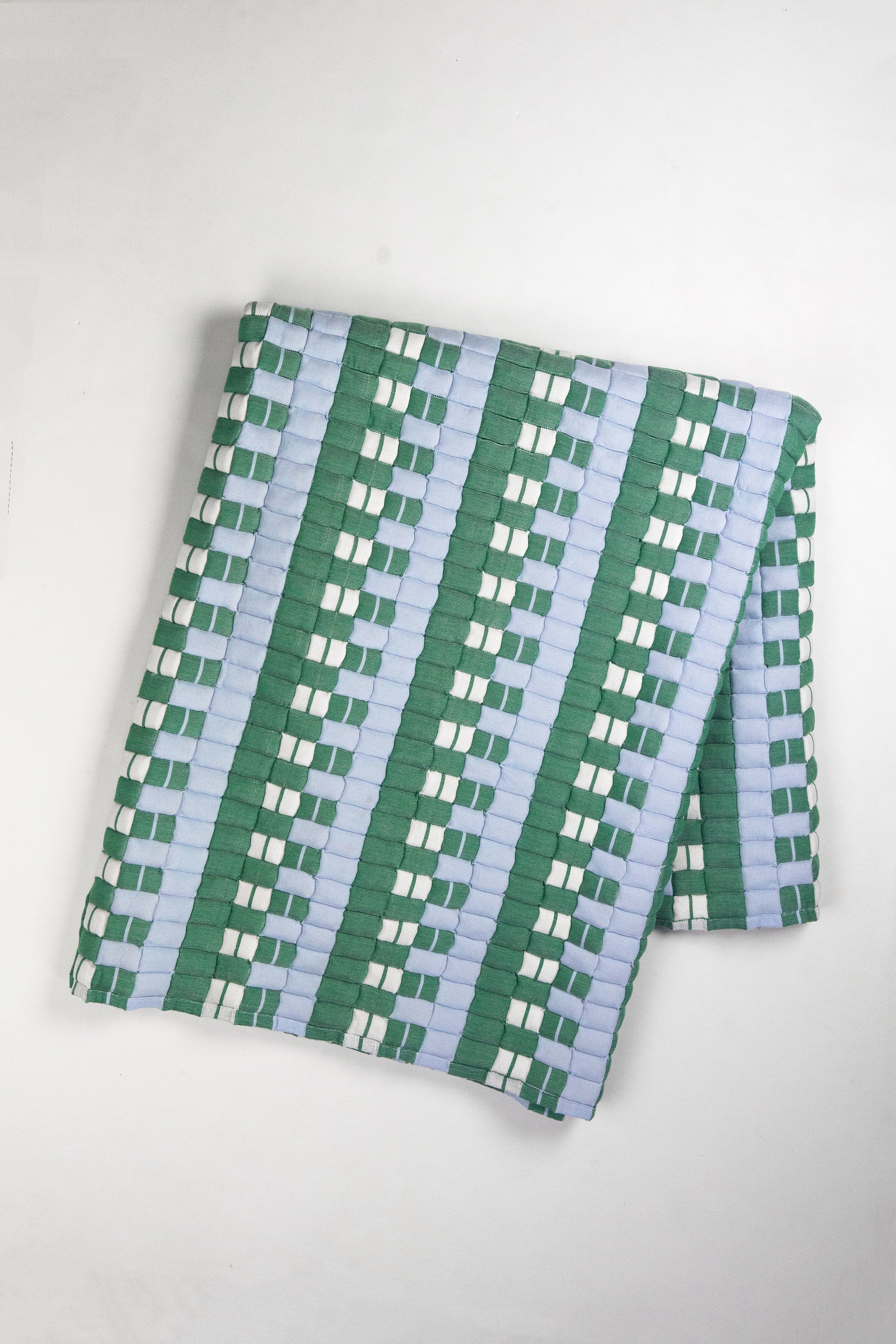 Sujani Quilted Throw Blanket (Blue, White & Green)