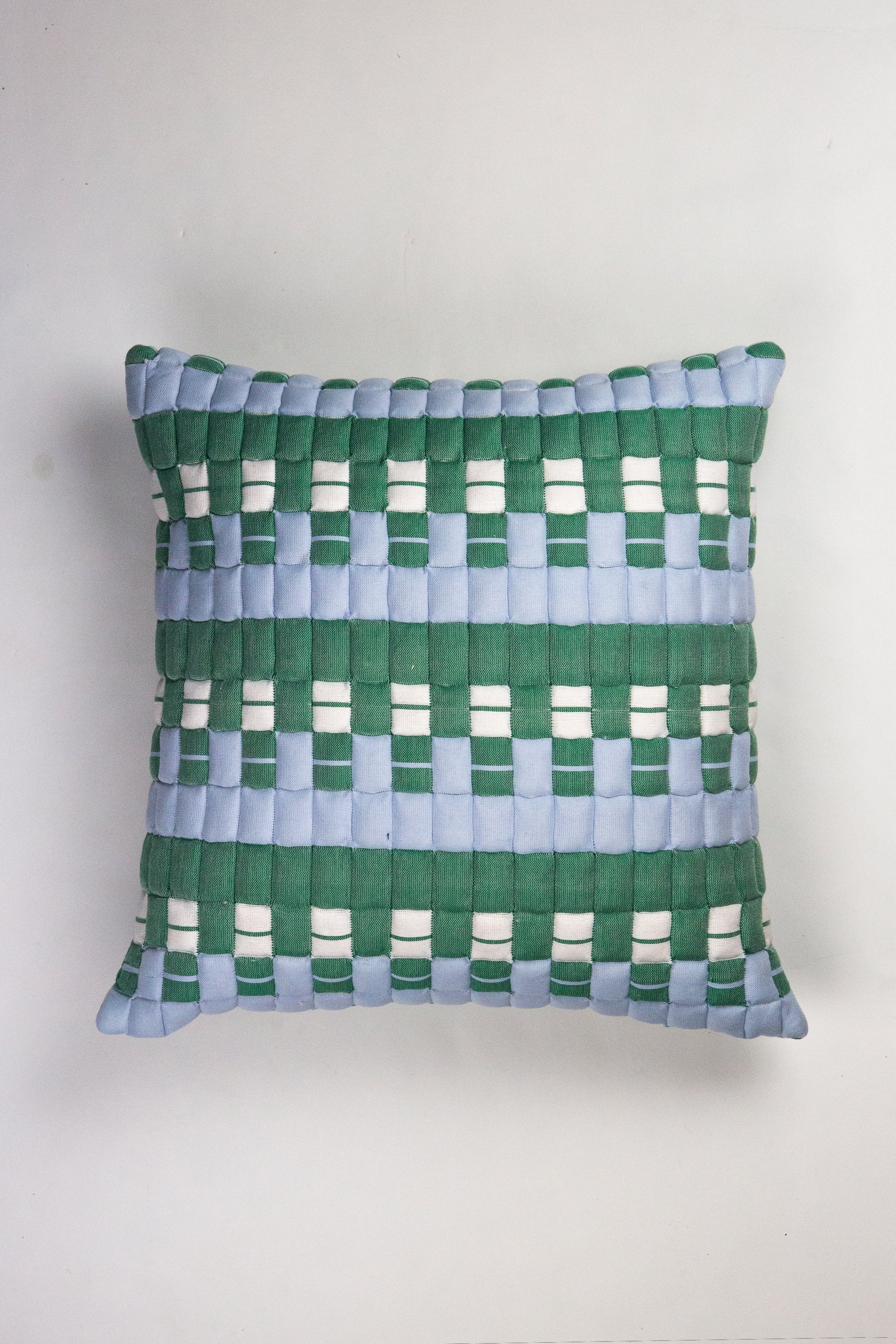 Sujani Quilted Pillow (Baby Blue, White & Green)