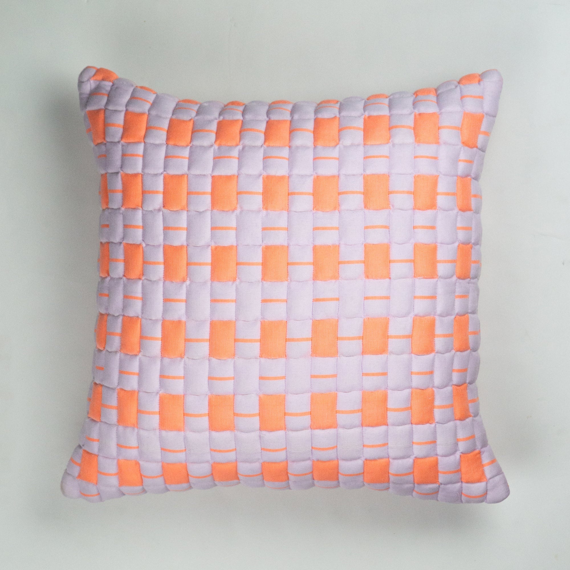 Sujani Quilted Pillow (Pastel Lilac & Neon Orange)