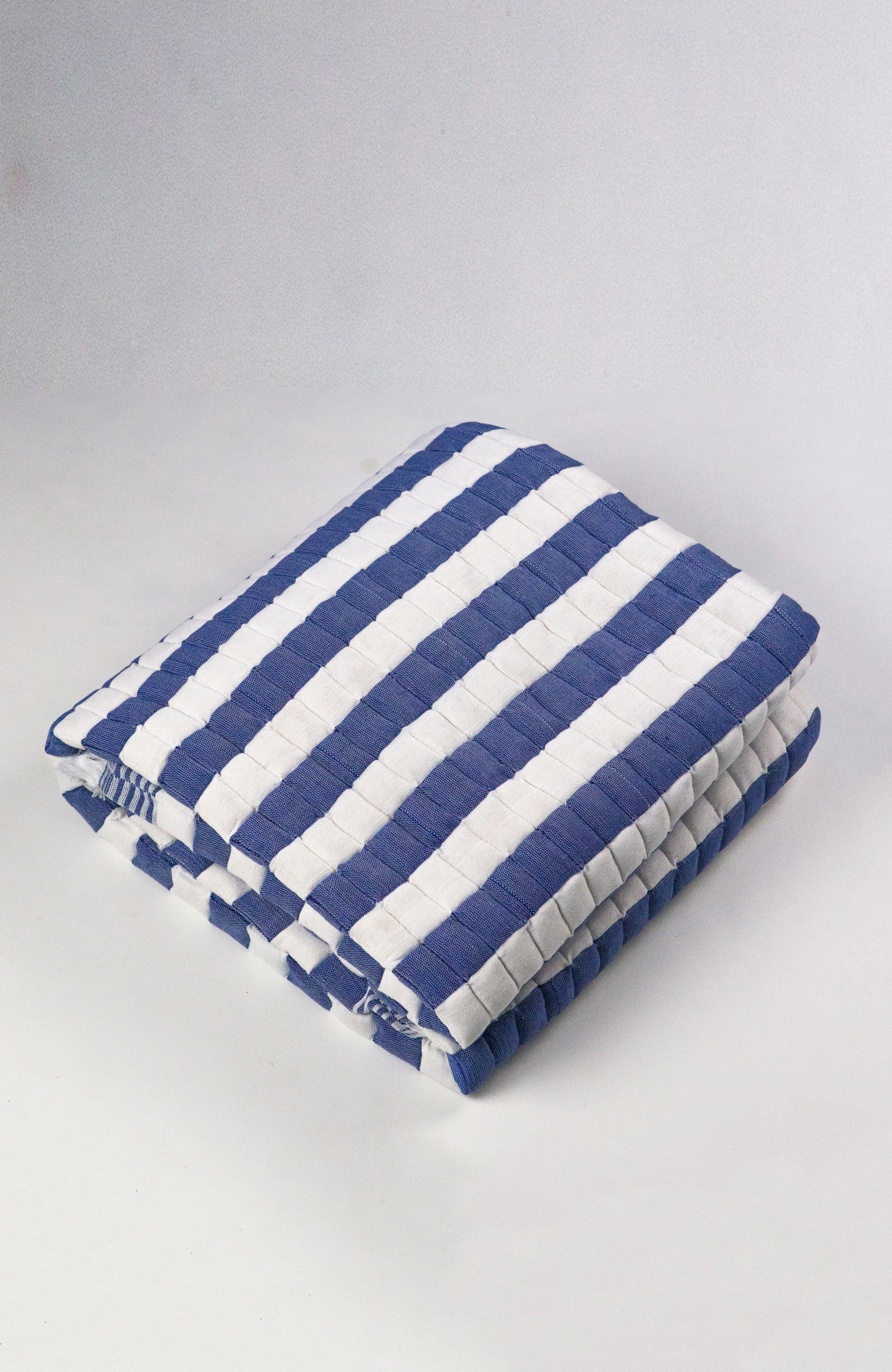 Sujani Quilted Throw Blanket (Blue & White Stripe)