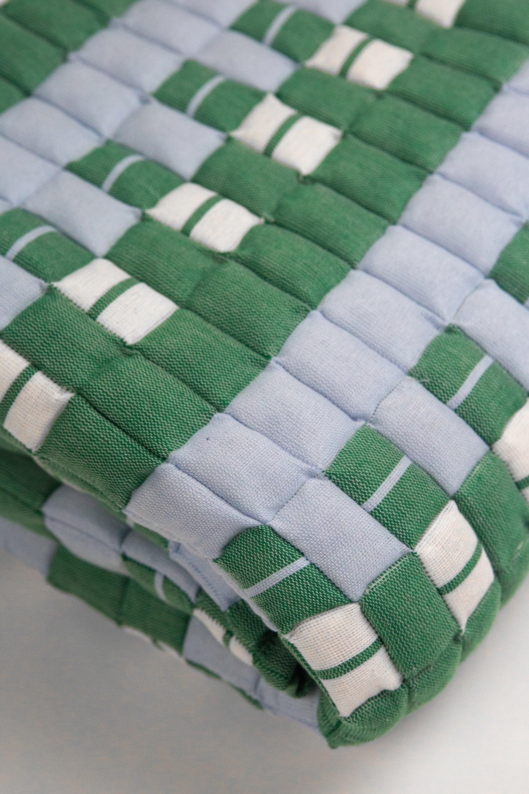 Sujani Quilted Throw Blanket (Blue, White & Green)